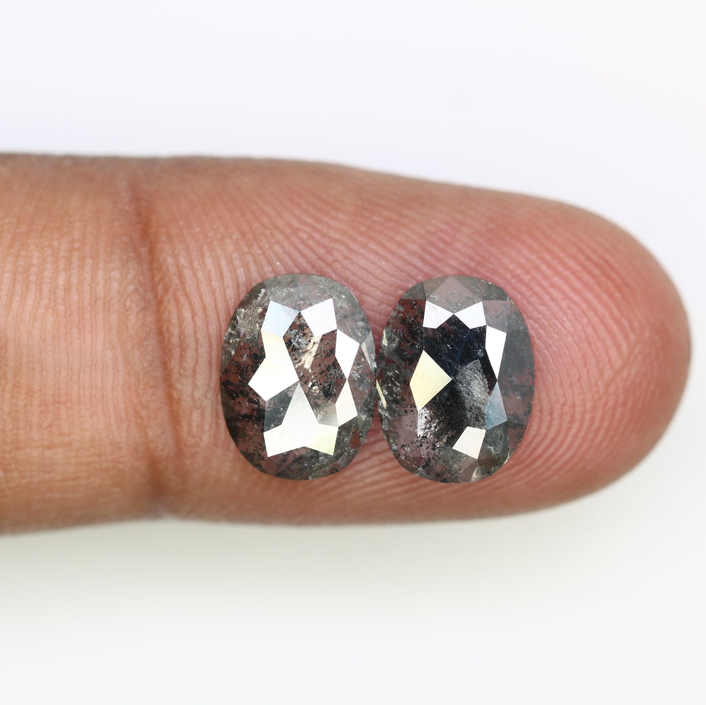 3.35 CT Oval Shape 10.10 MM Salt And Pepper Pair Diamond For Designer Earrings