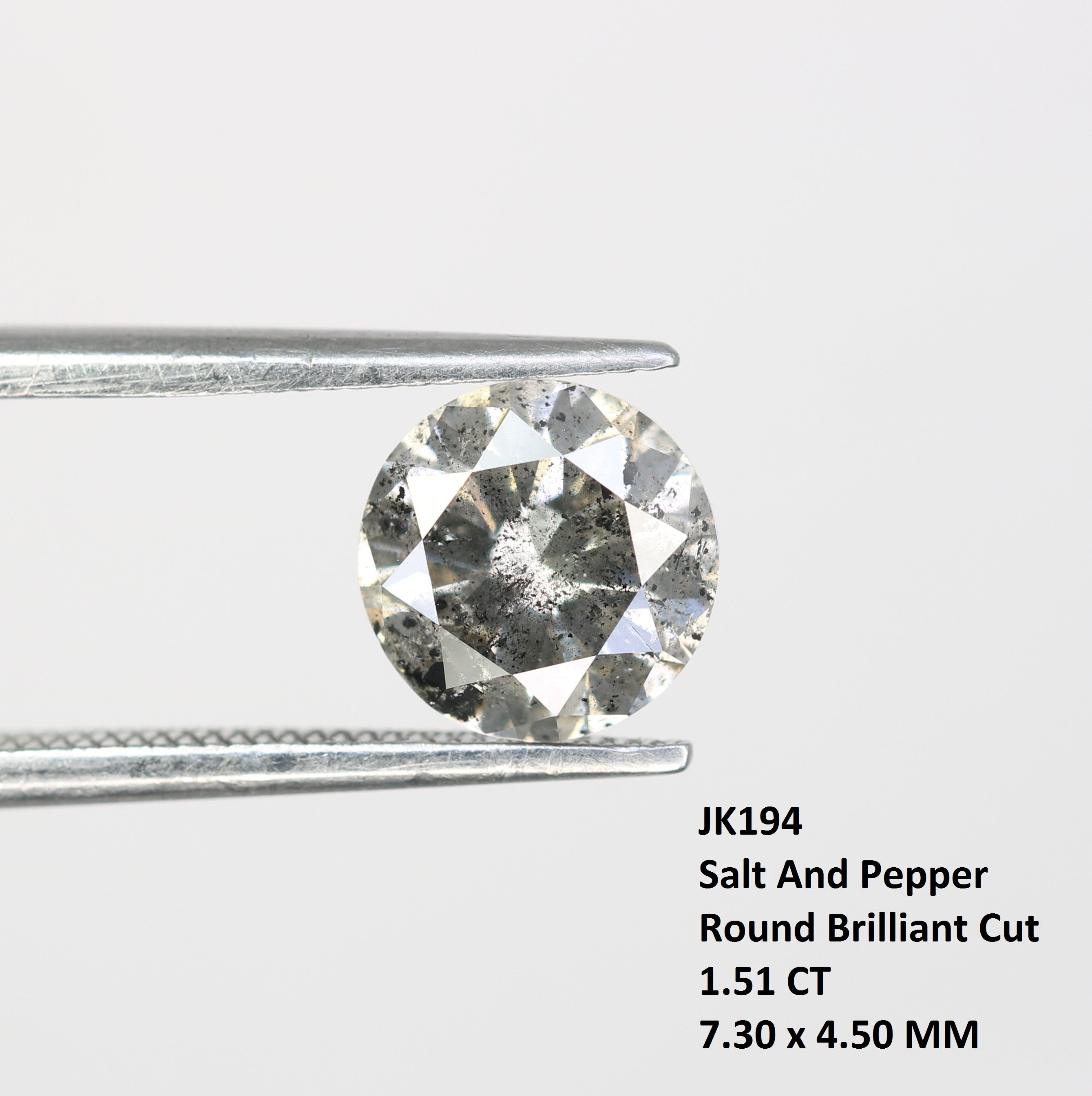 1.51 Carat Salt And Pepper Loose Round Brilliant Cut Diamond For Wedding Ring