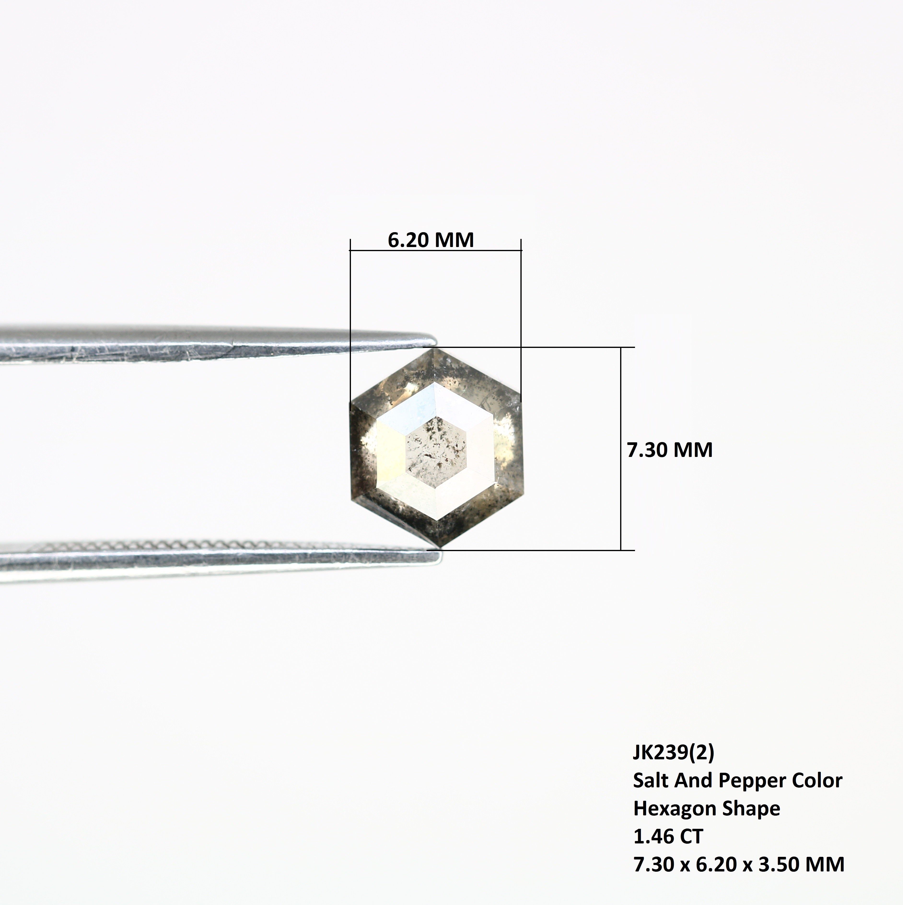 1.46 CT 7.30 MM Hexagon Shape Loose Salt And Pepper Diamond For Wedding Ring