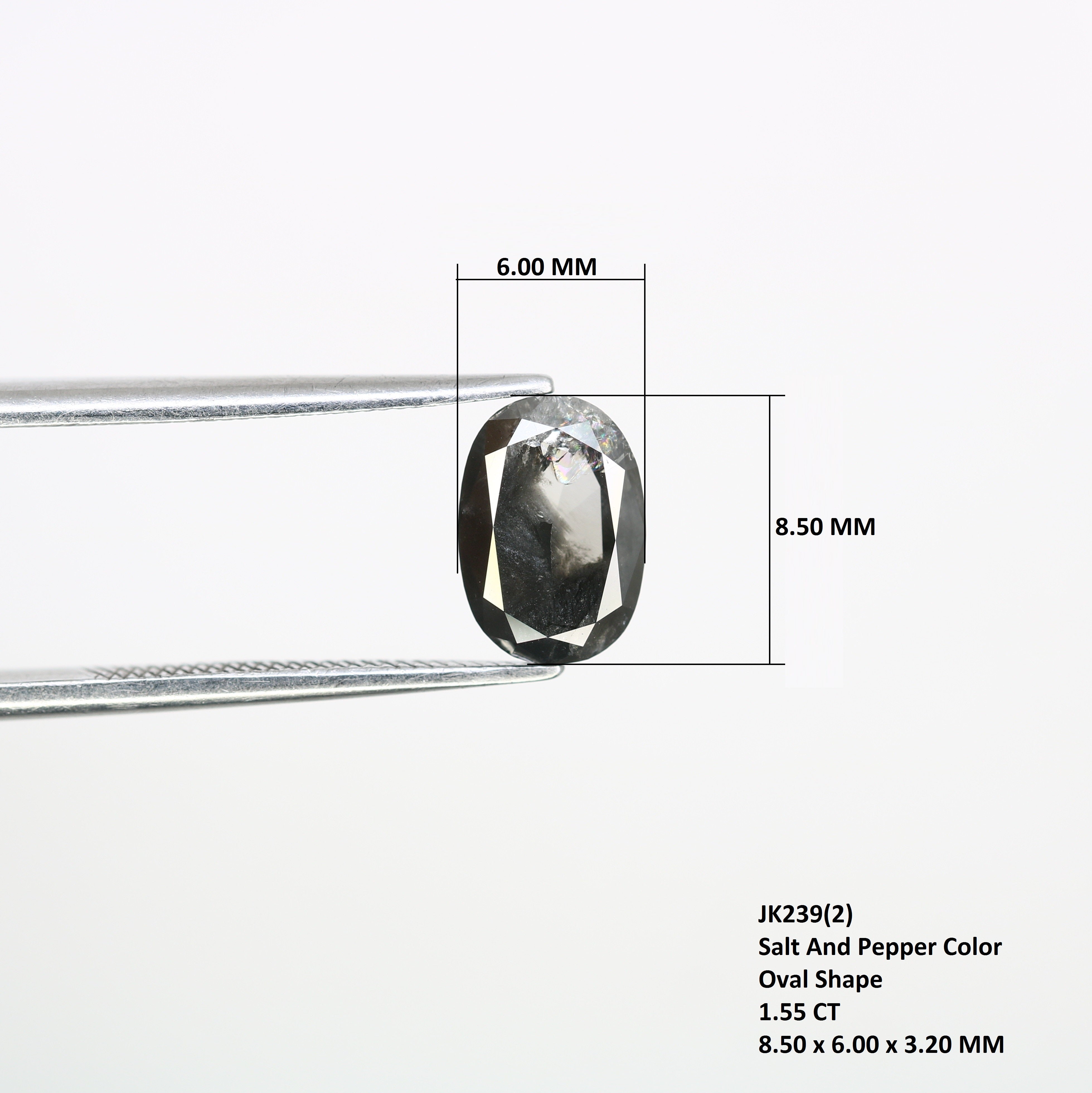 1.55 CT Oval Shape 8.50 MM Salt And Pepper Diamond For Statement Ring