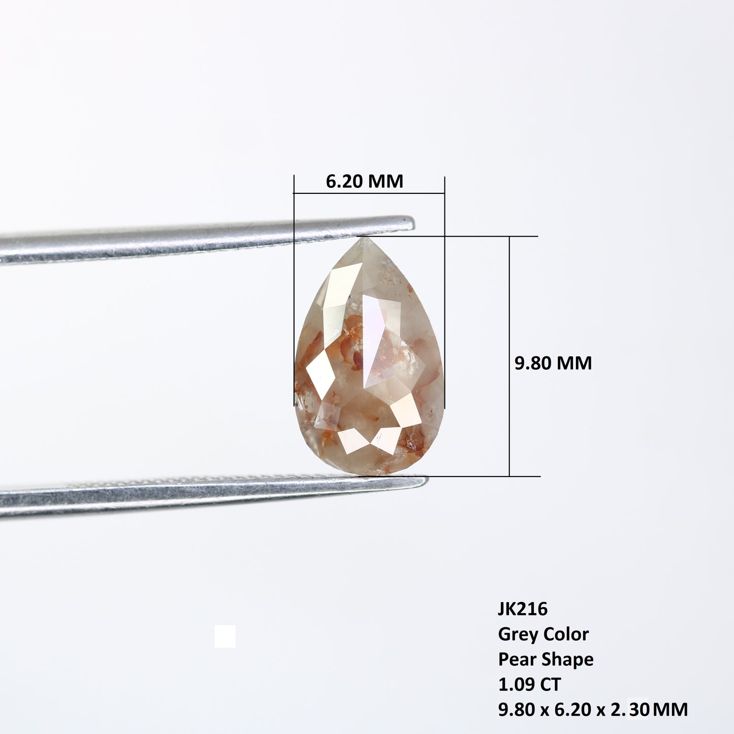 1.09 CT 9.80 MM Pear Shape Grey Natural Loose Diamond For Engagement Ring