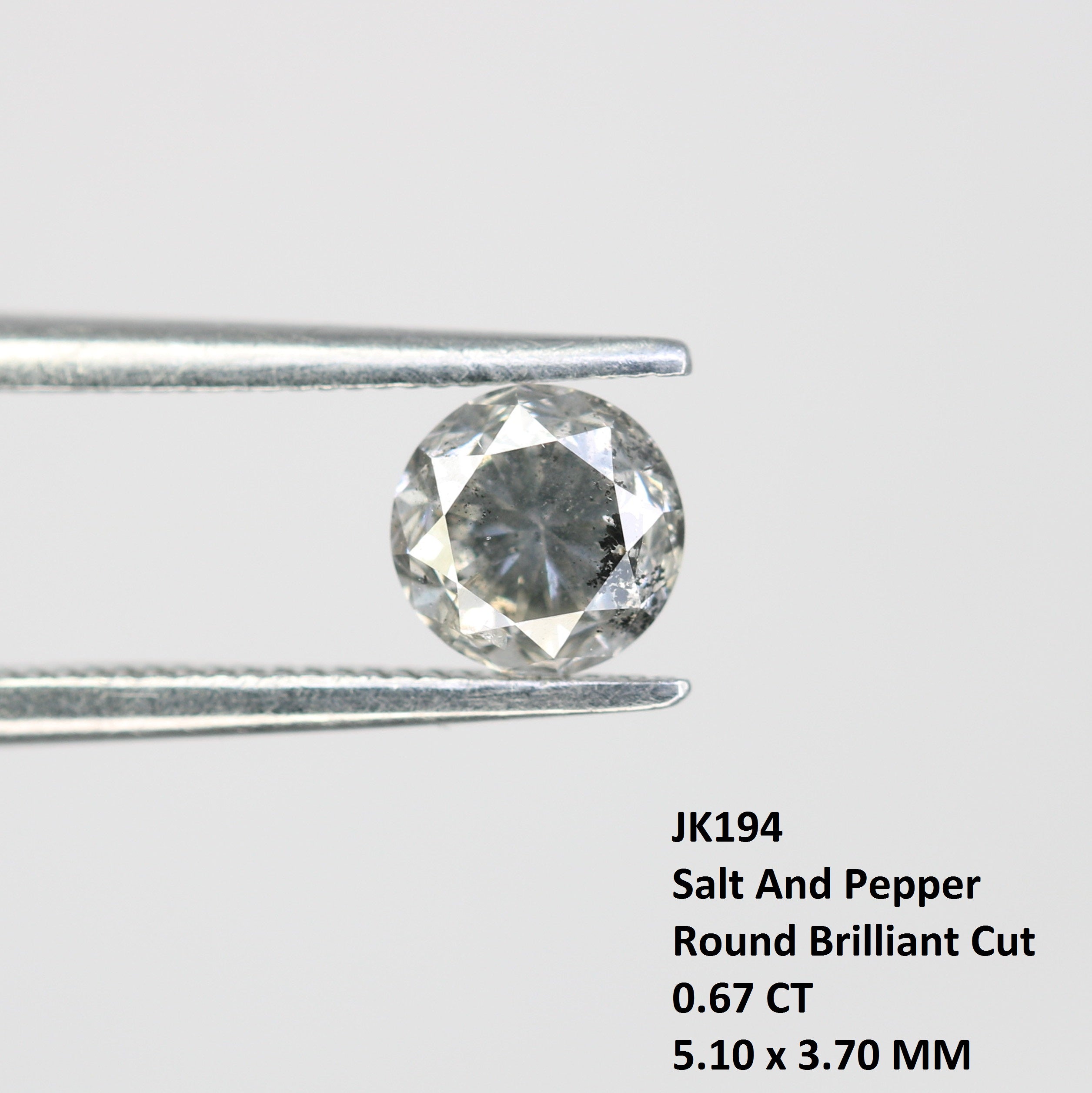 0.67 Carat Salt And Pepper Round Brilliant Cut Loose Diamond For Wedding Ring