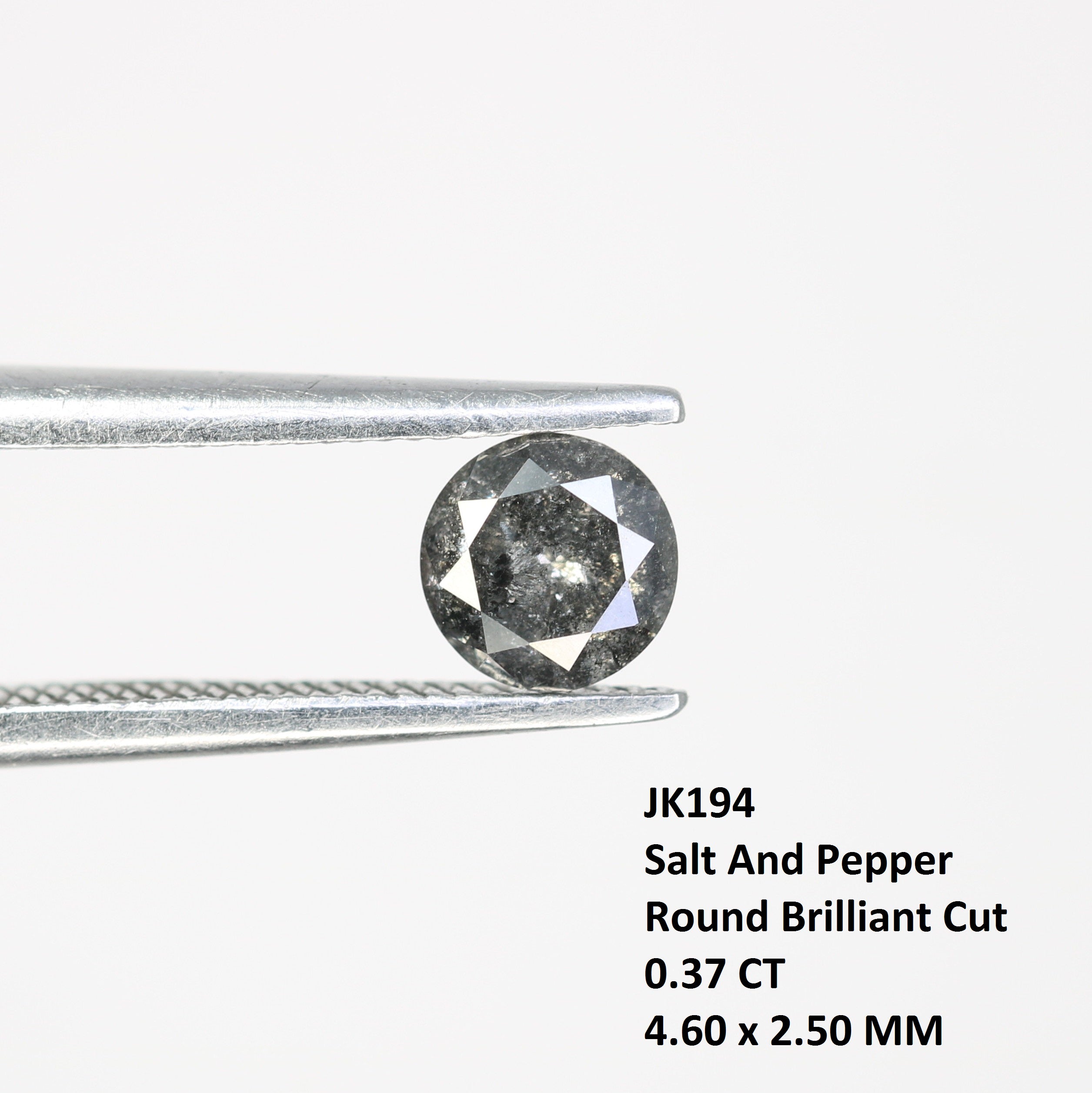 0.37 Carat Salt And Pepper Loose Round Brilliant Cut Diamond For Wedding Ring