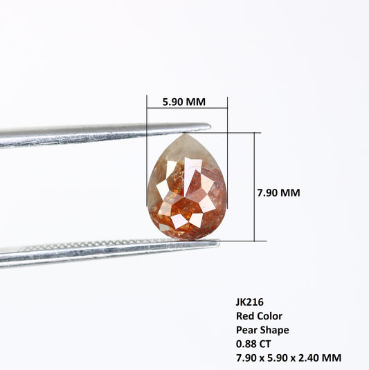 0.88 CT 7.90 MM Red Pear Shape Natural Diamond For Engagement Ring