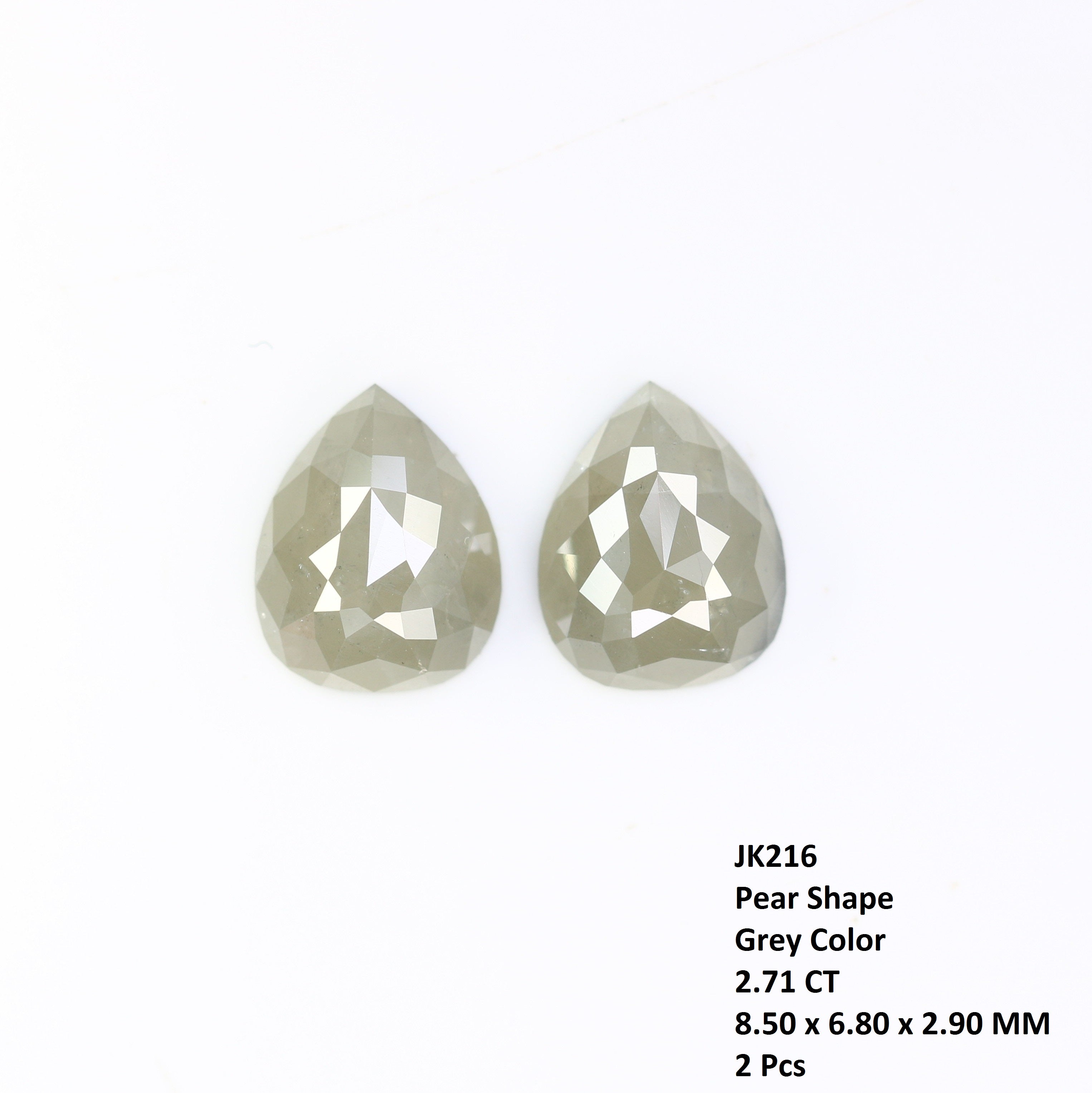 2.71 CT 8.50 MM Natural Grey Pear Shape Loose Pair Diamond For Earring