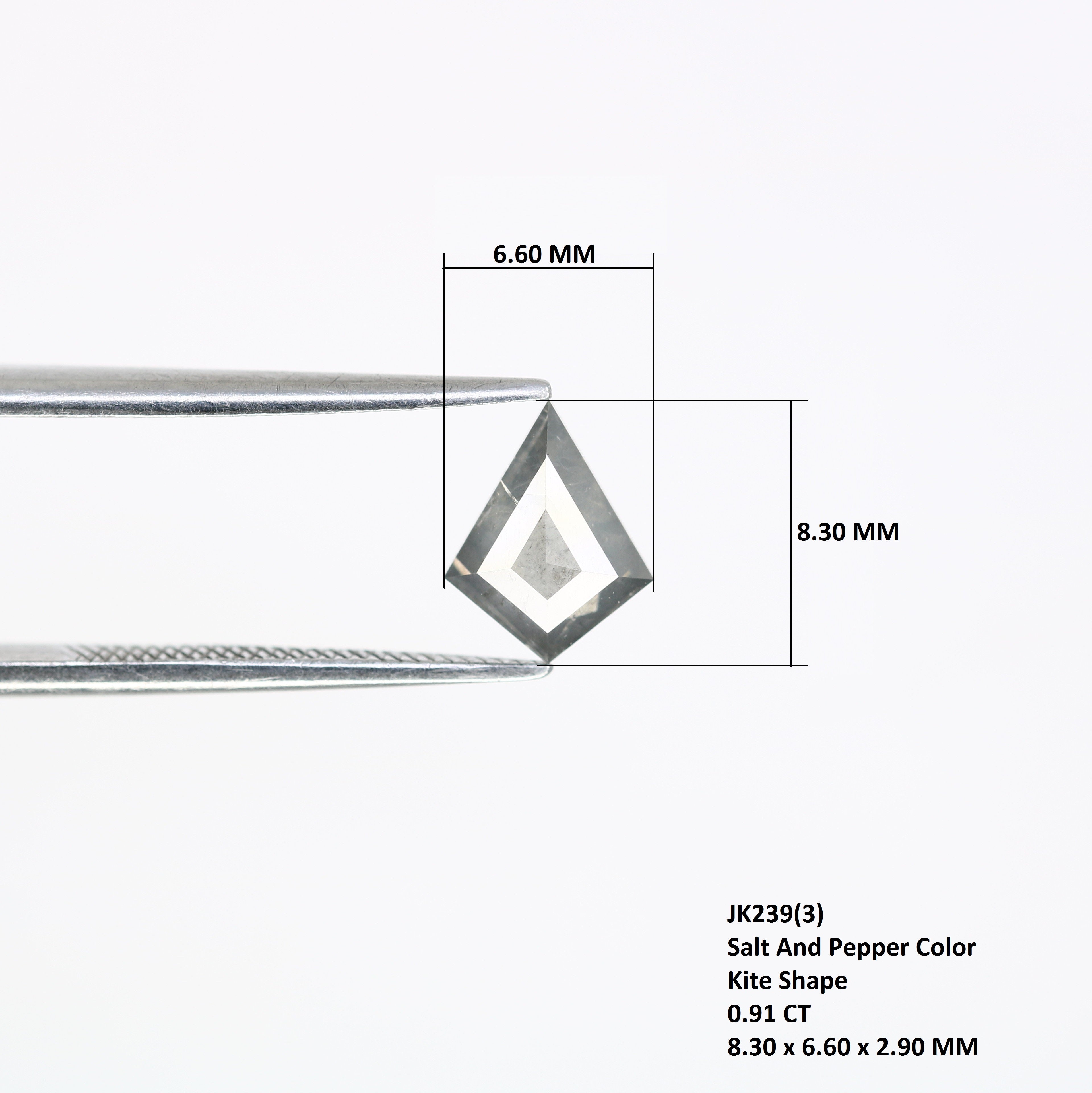 0.91 Carat Natural Salt And Pepper 8.30 MM Loose Kite Cut Diamond For Promise Ring