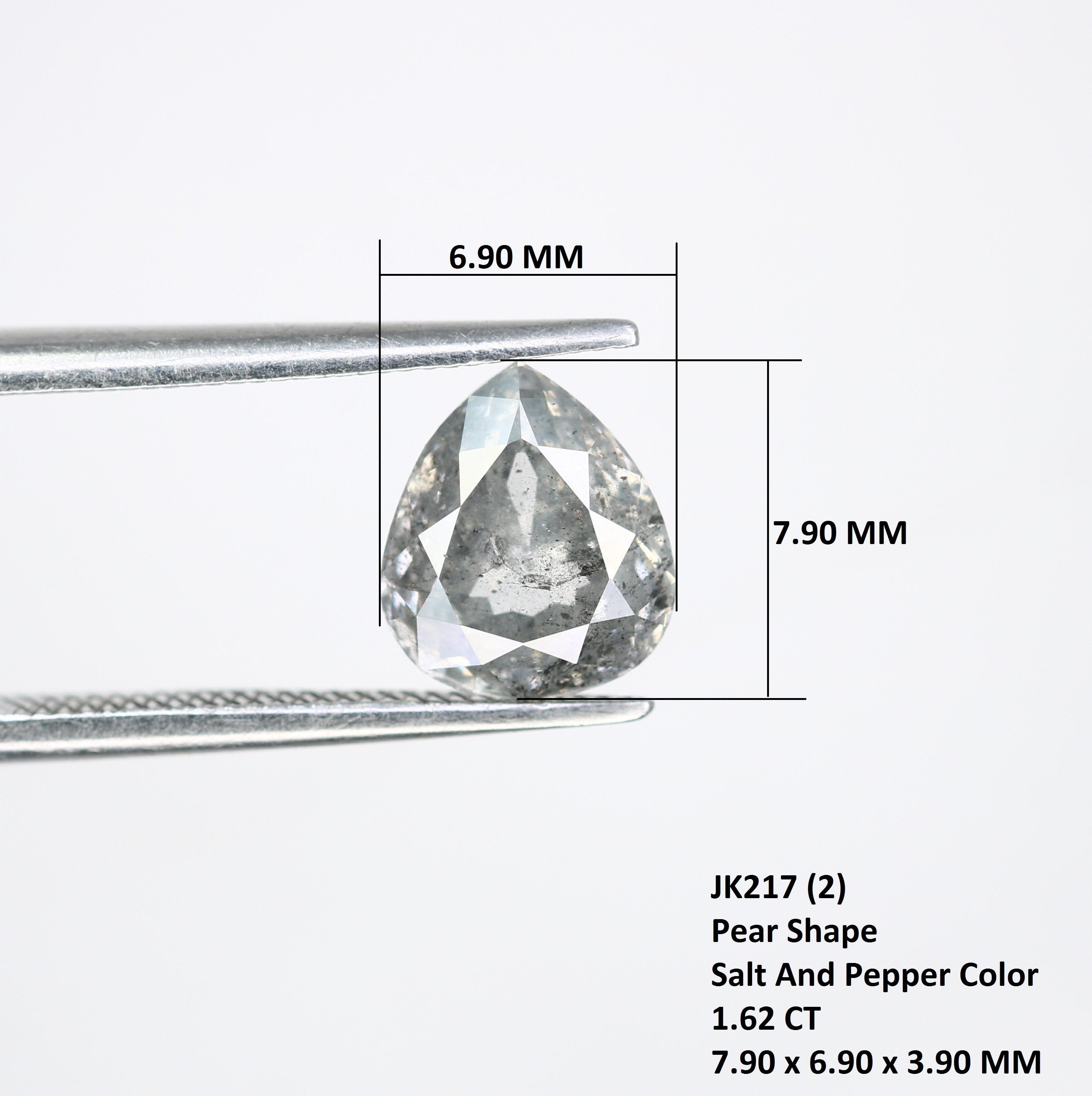 1.62 CT Pear Shape Salt And Pepper Diamond For Engagement Ring