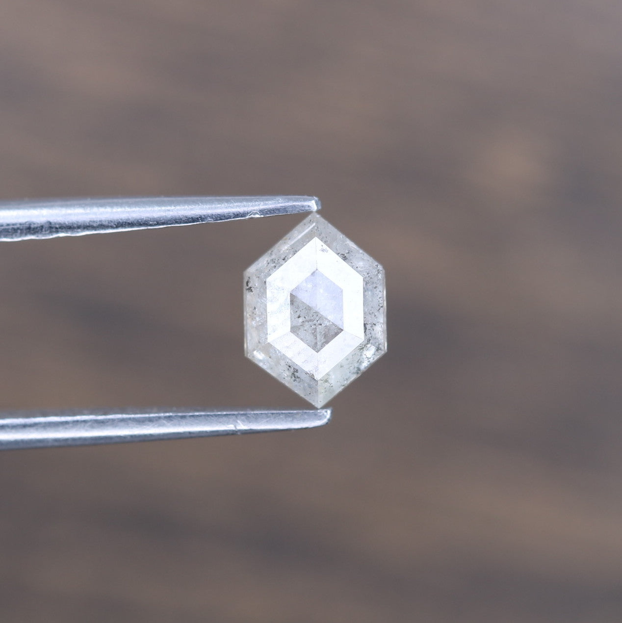 0.85 CT Elongated Hexagon Shape Salt And Pepper Diamond For Wedding Anniversary Ring