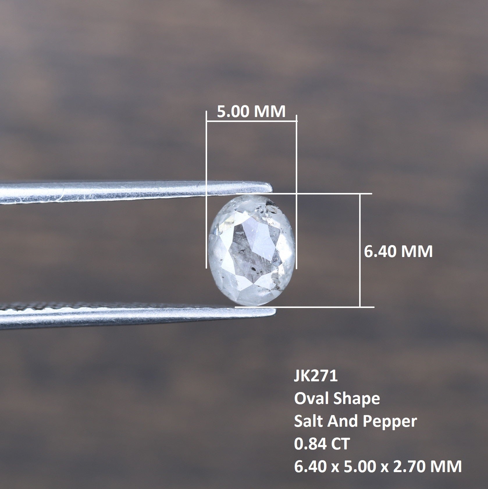0.84 CT 6.40 MM Oval Cut Salt And Pepper Diamond For Wedding Ring