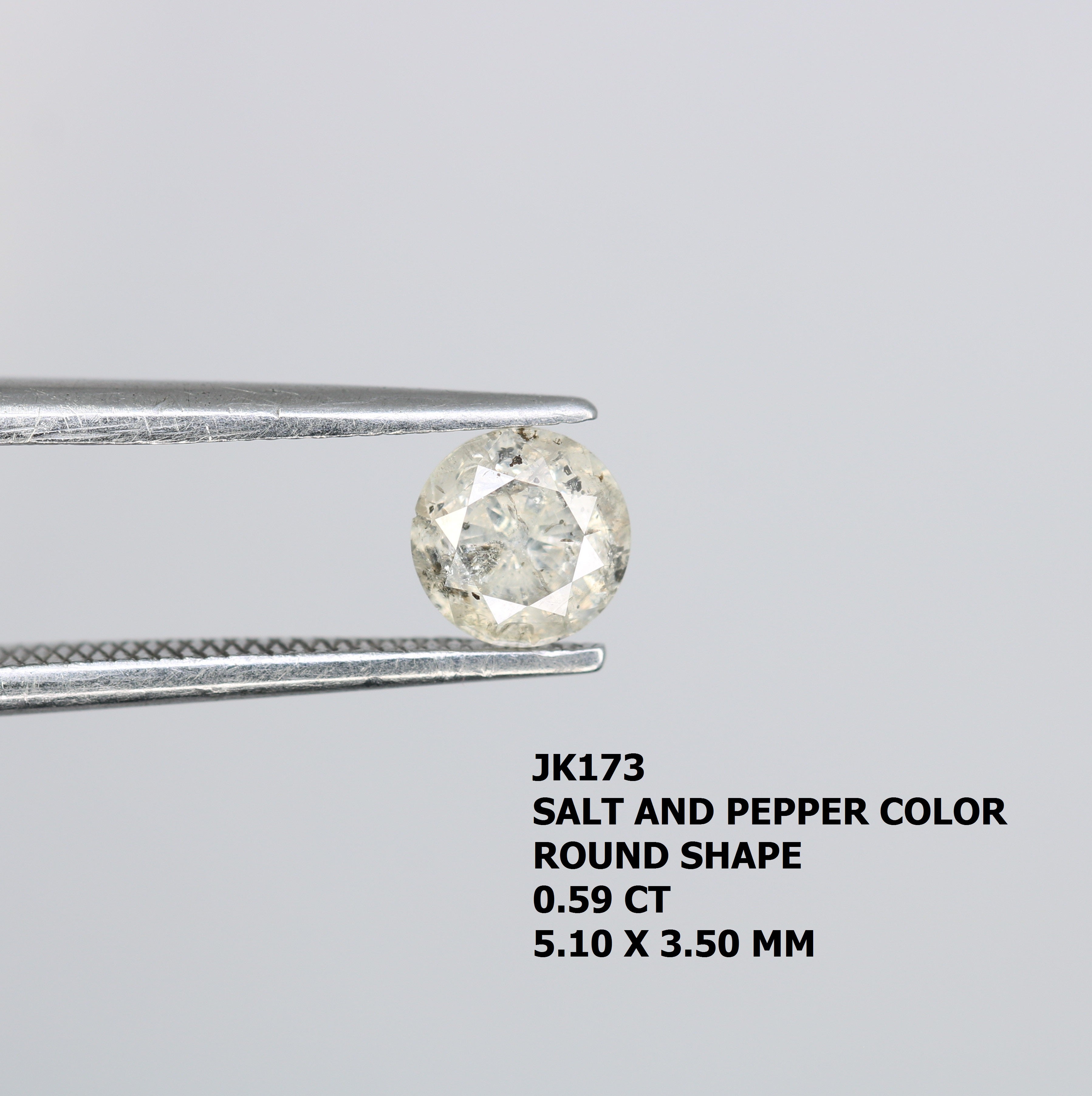 0.59 CT Salt And Pepper Natural Round Brilliant Cut Diamond For Engagement Ring