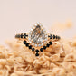 Yellow Gold Pave Band Pear Halo Black Rutilated Quartz Engagement Ring