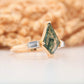 Green Kite Moss Agate Gemstone Three Stone Ring