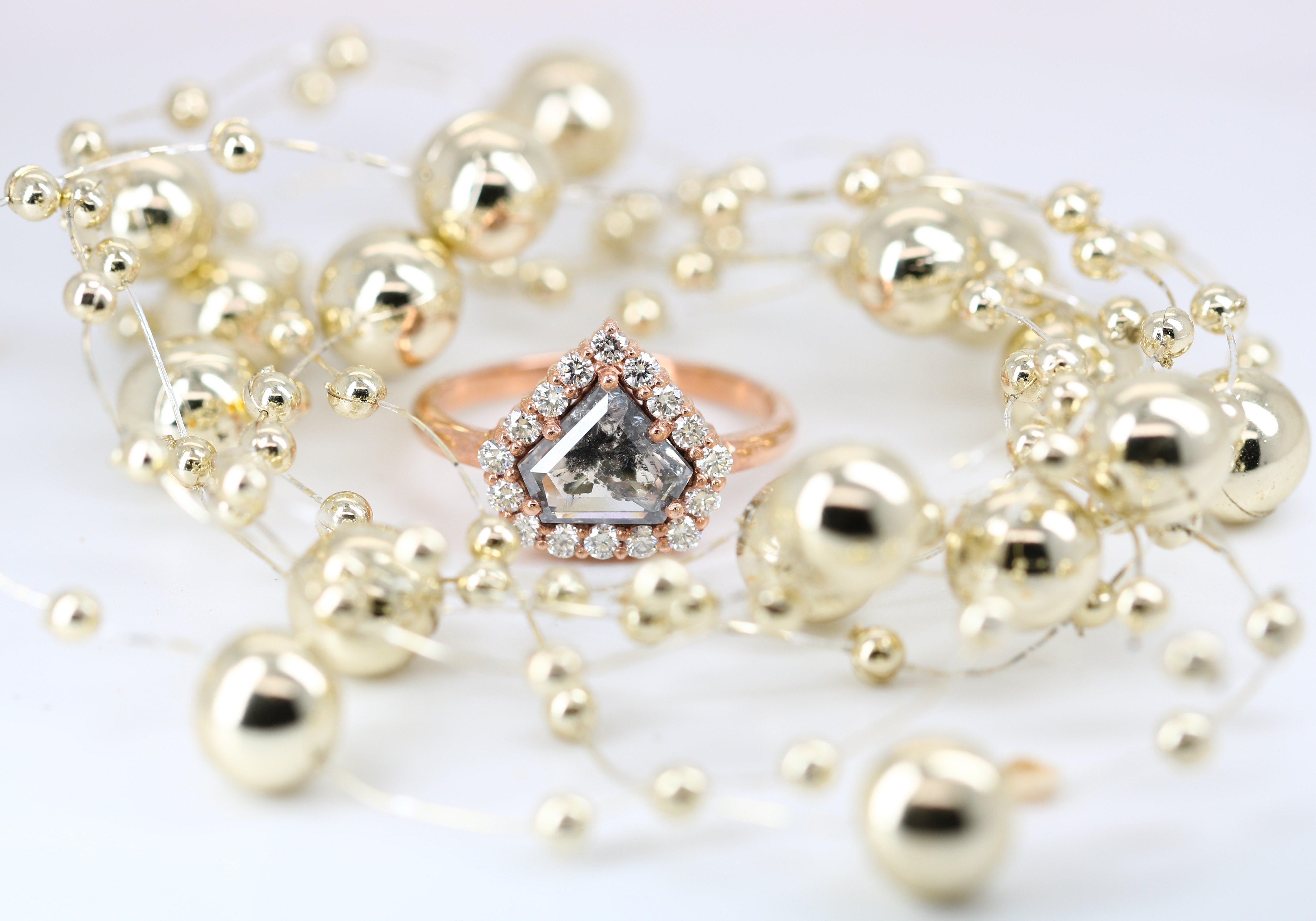 Loose Salt and Pepper Diamond Shape Rose Gold Engagement Ring