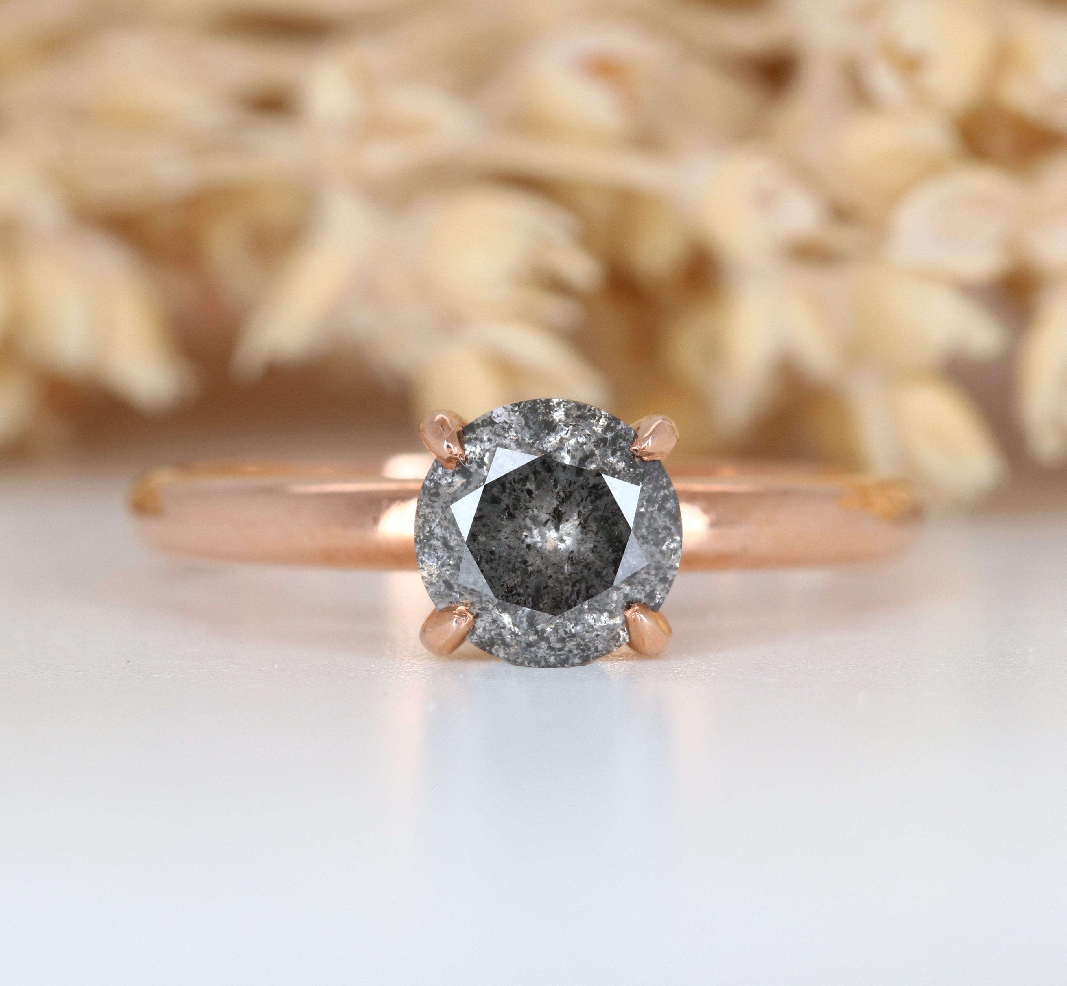 1.27 CT Round Brilliant Cut Salt and Pepper Diamond Rose Gold Wedding Ring