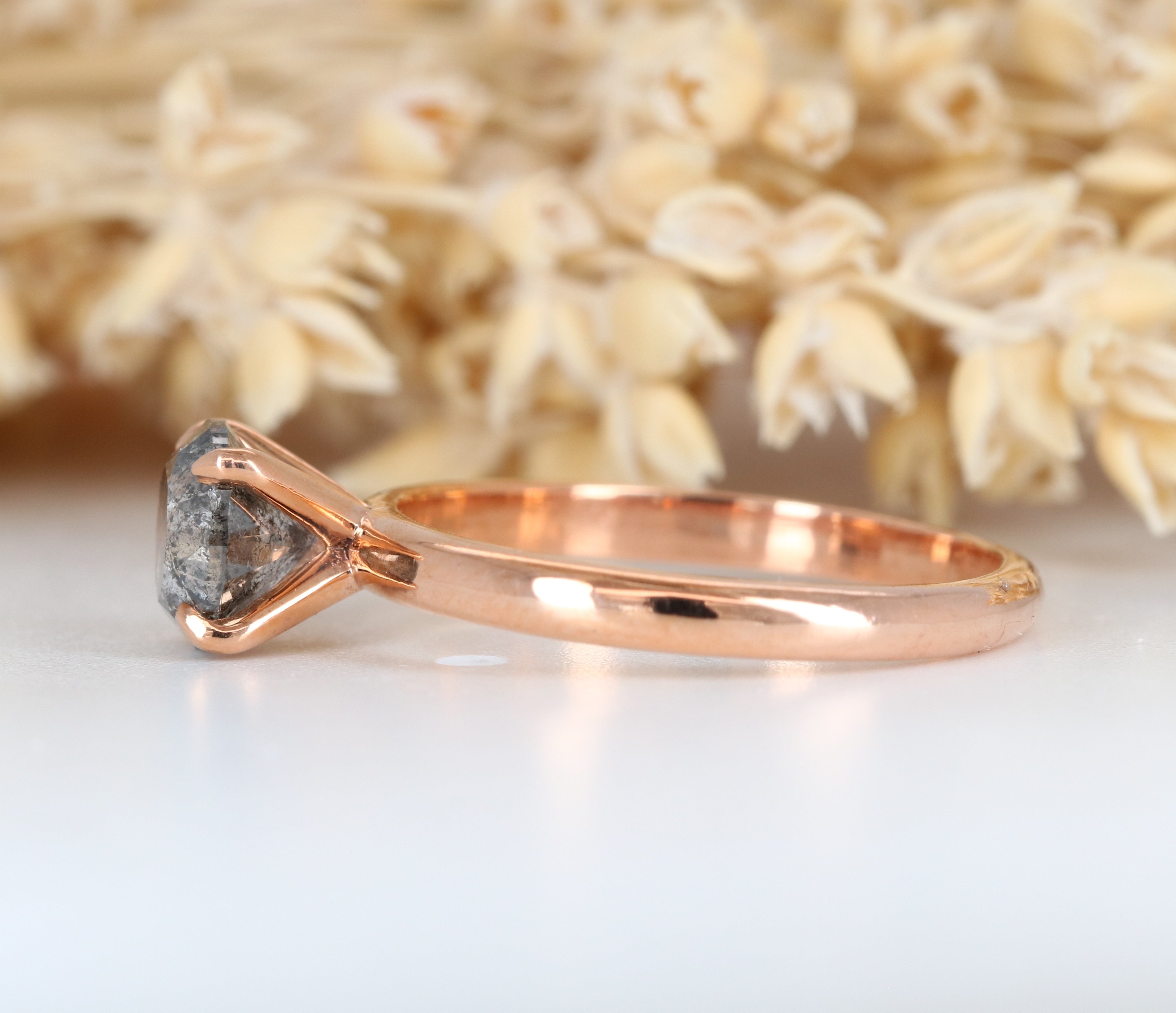 1.27 CT Round Brilliant Cut Salt and Pepper Diamond Rose Gold Wedding Ring