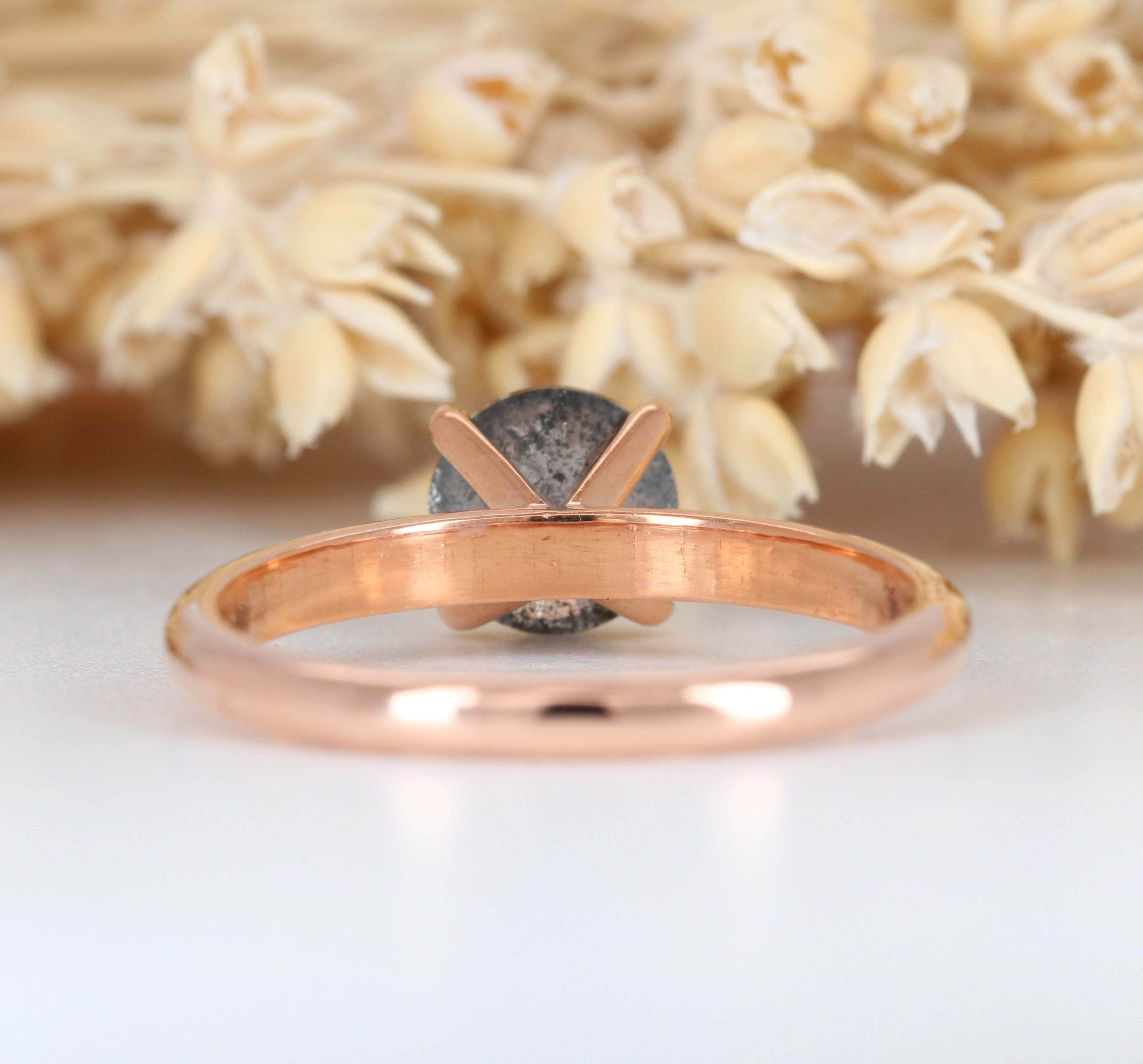 1.27 CT Round Brilliant Cut Salt and Pepper Diamond Rose Gold Wedding Ring