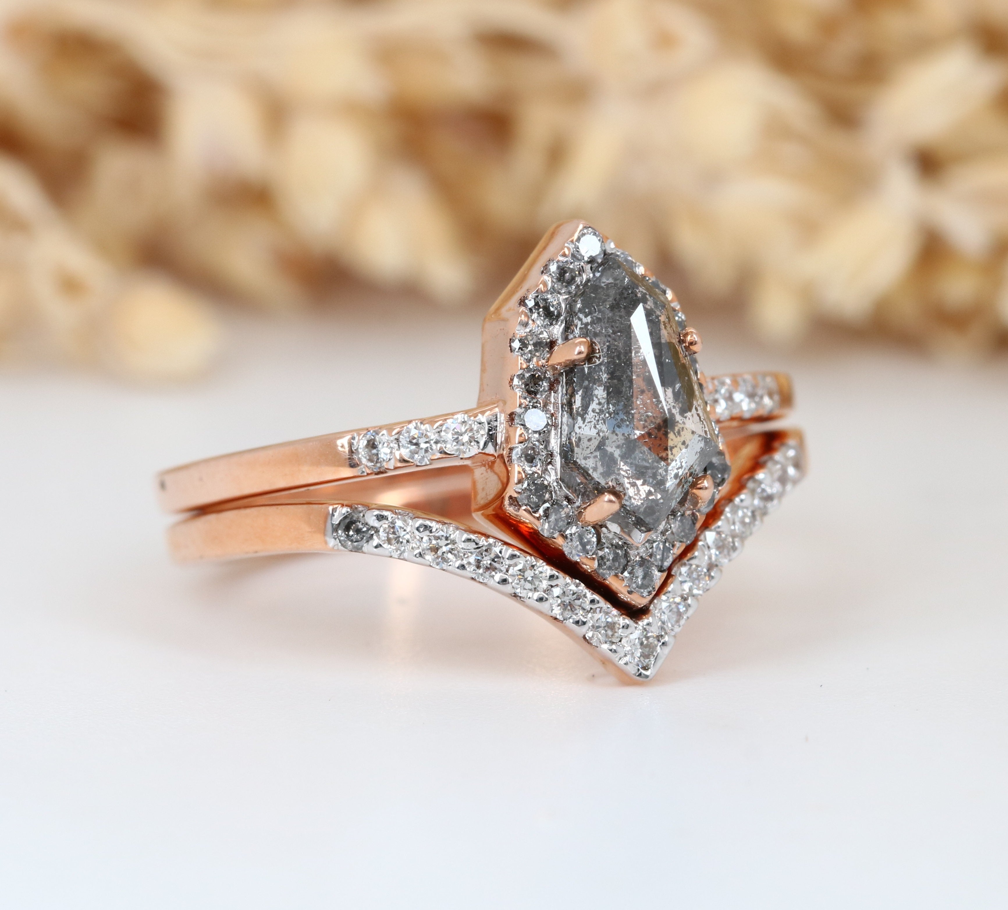 Engagement Ring -Princess Cut Diamond Halo Engagement Ring Blue Sapphire  Shield Accents-ES1237