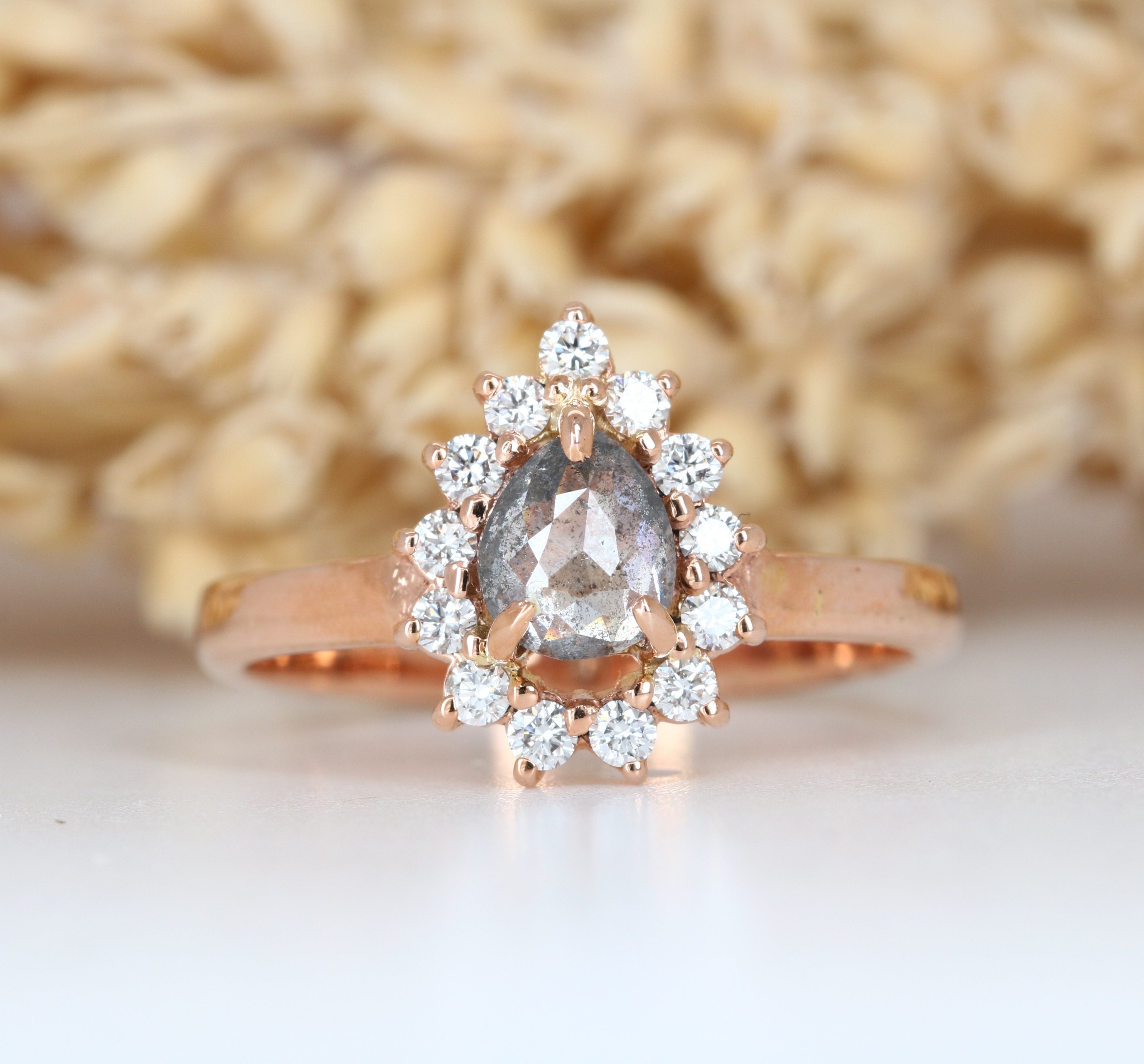 14K Rose Gold Black Diamond Pear Shaped Ring