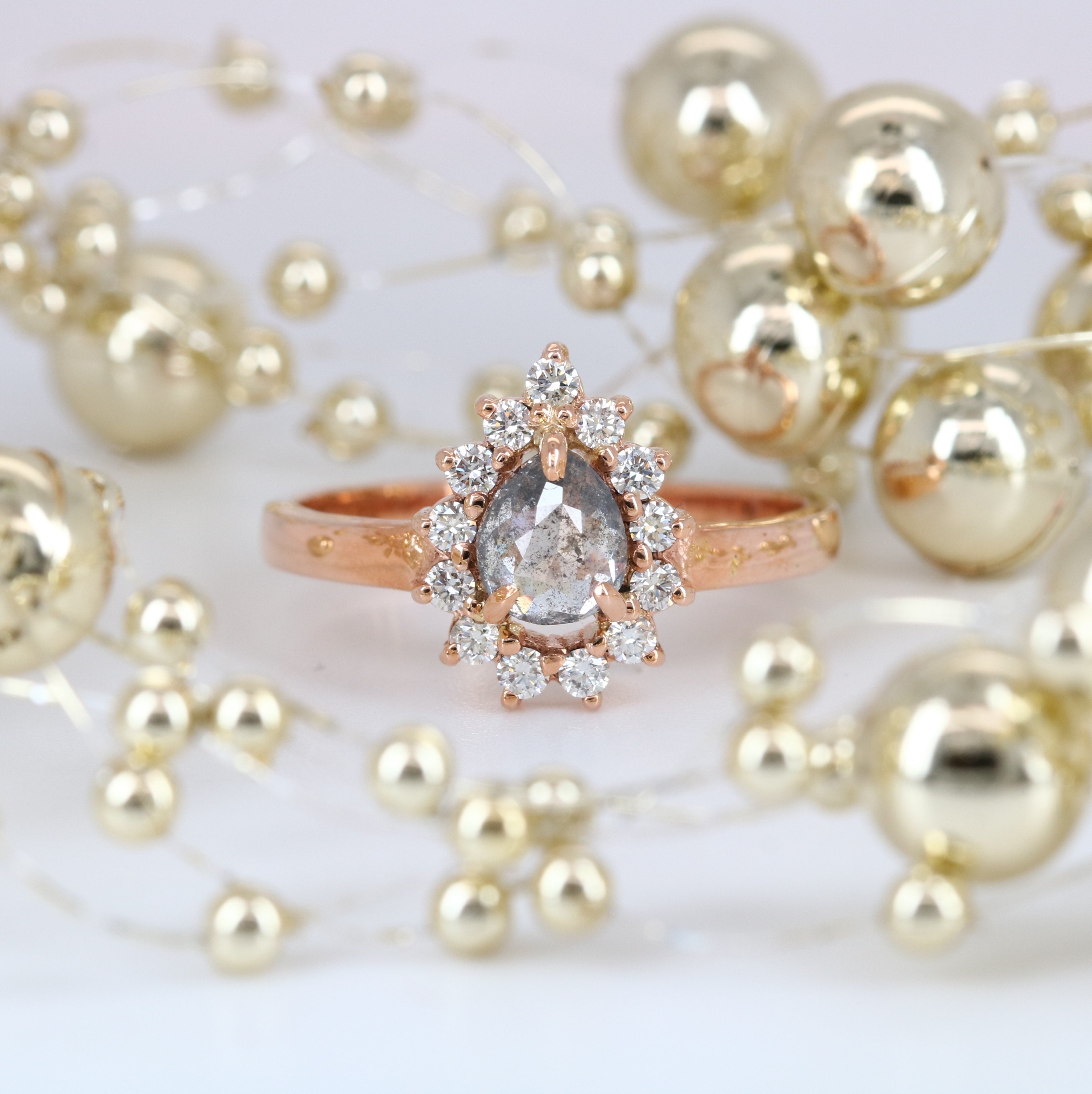 14K Rose Gold Black Diamond Pear Shape Engagement Ring