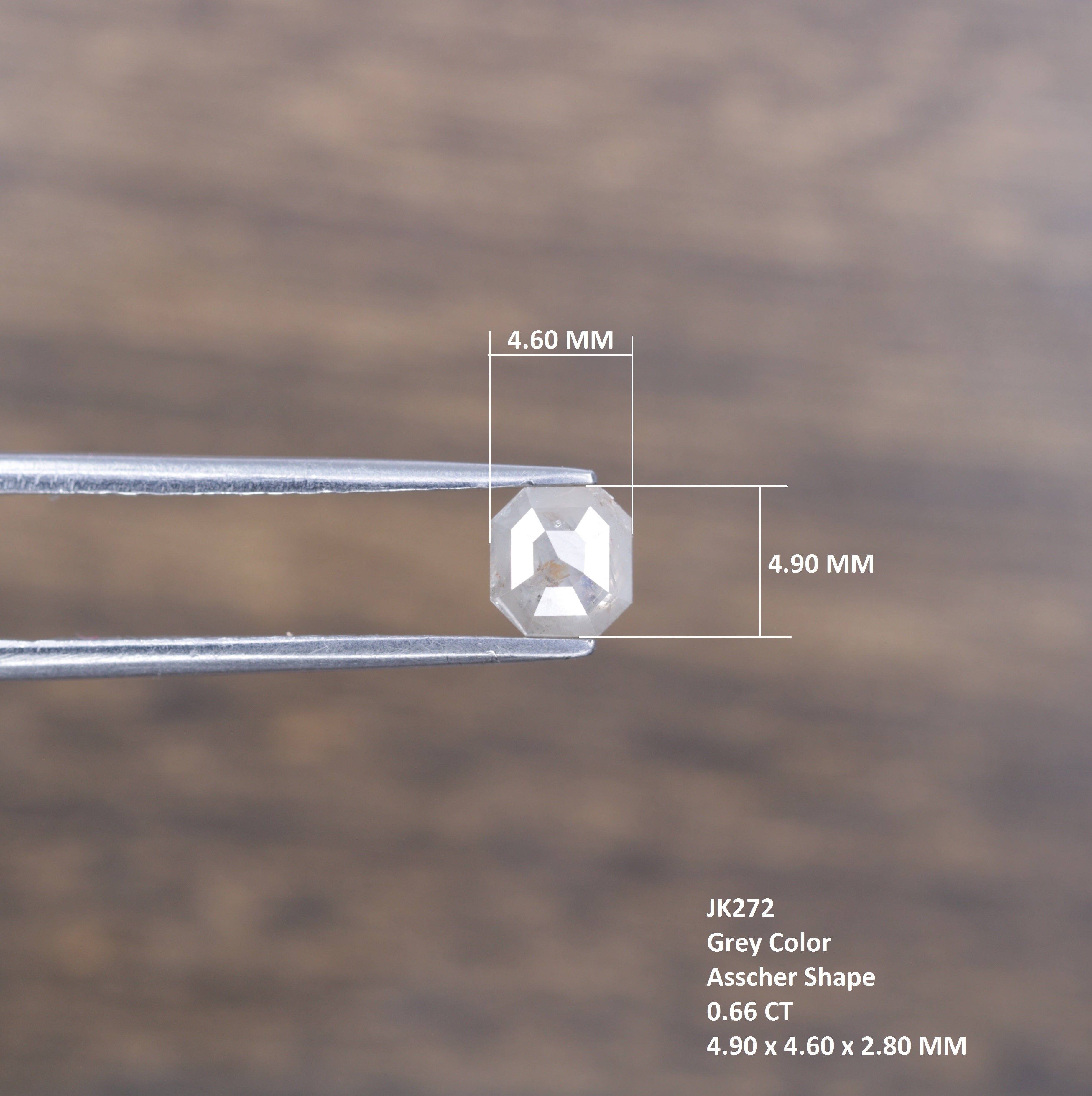 0.66 CT Unique Asscher Shape Natural Grey Diamond For Promise Ring