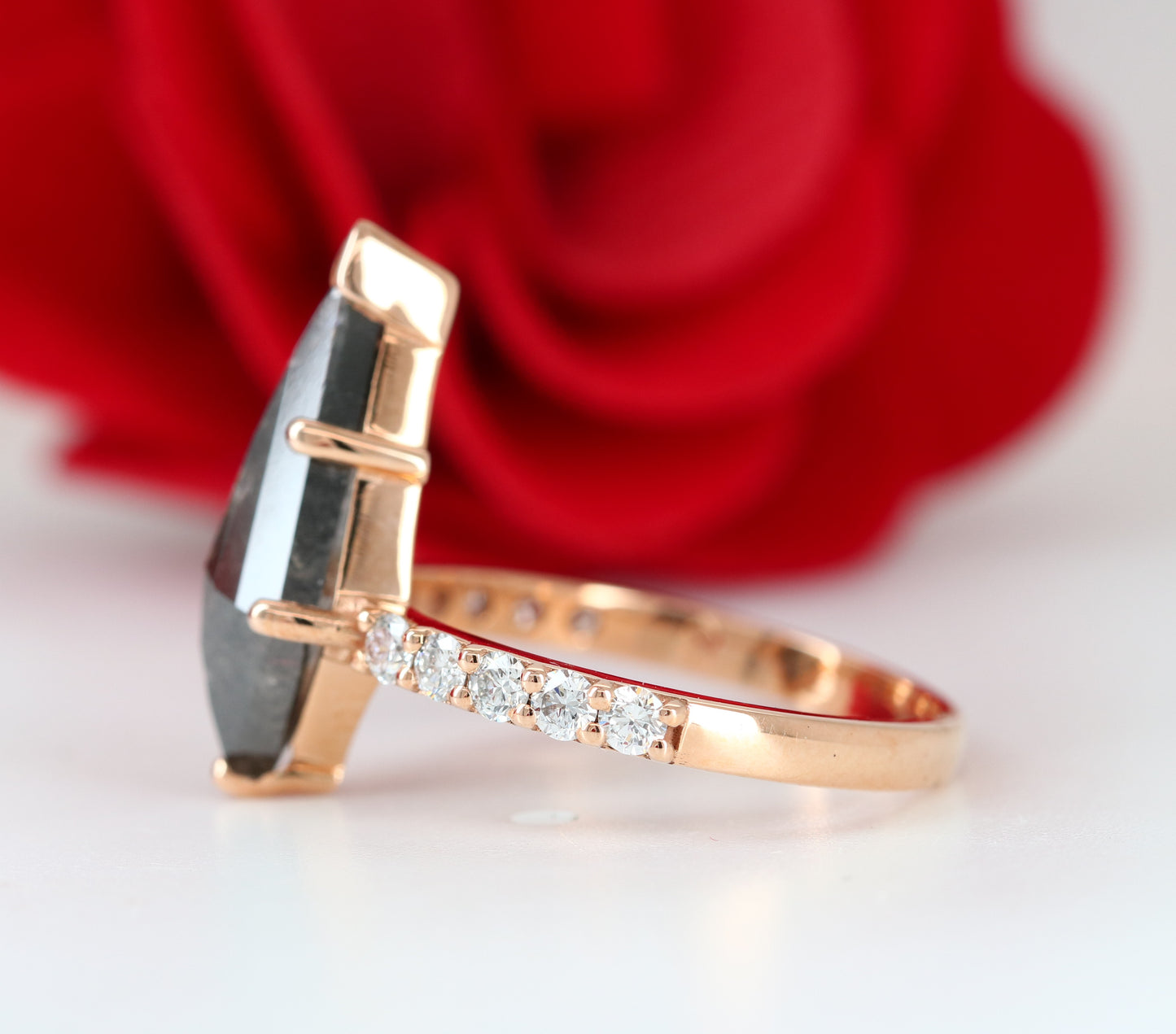 Loose Salt and Pepper Kite 14K Rose Gold Engagement Ring