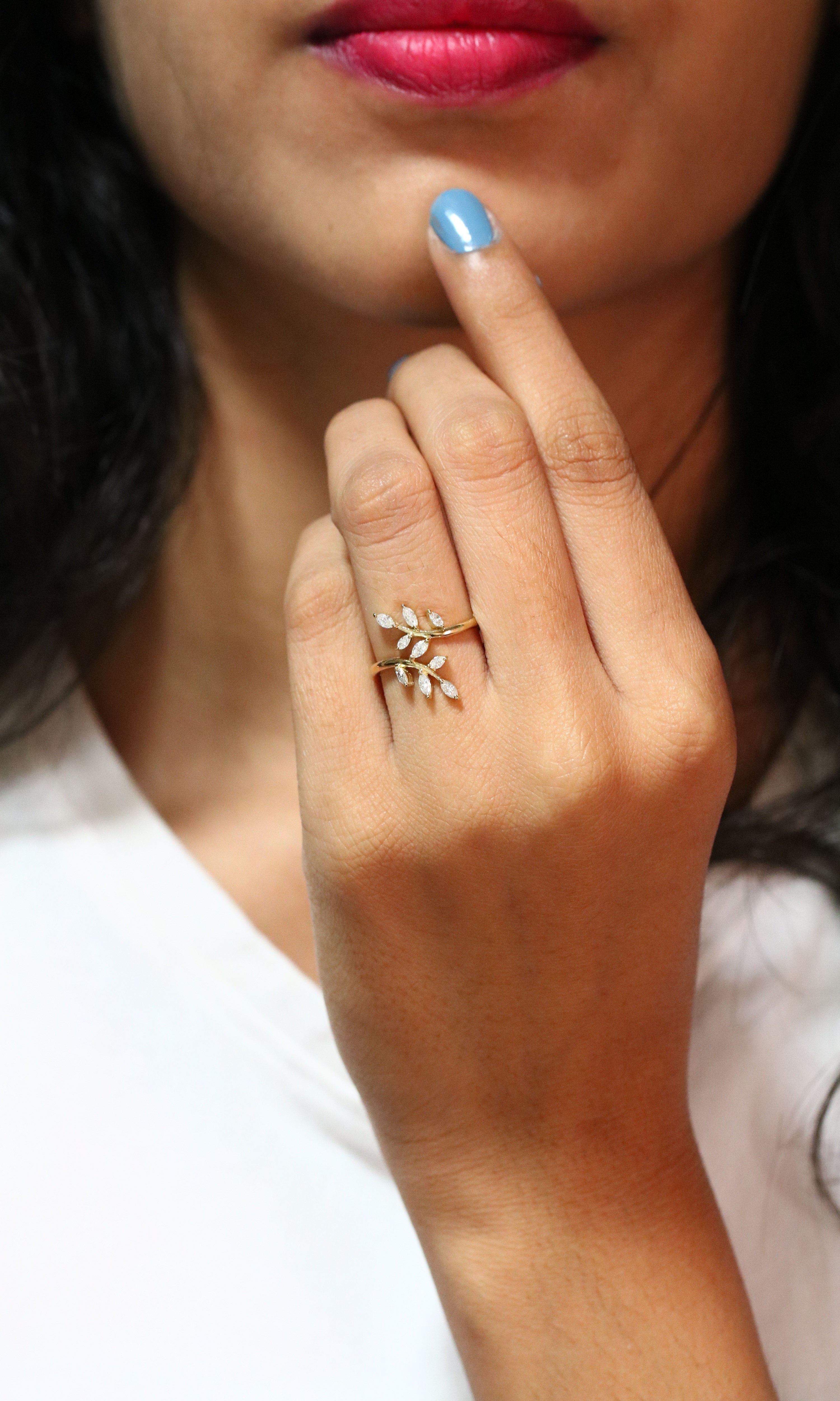 White Marquise Diamond 14K Yellow Gold Engagement Ring