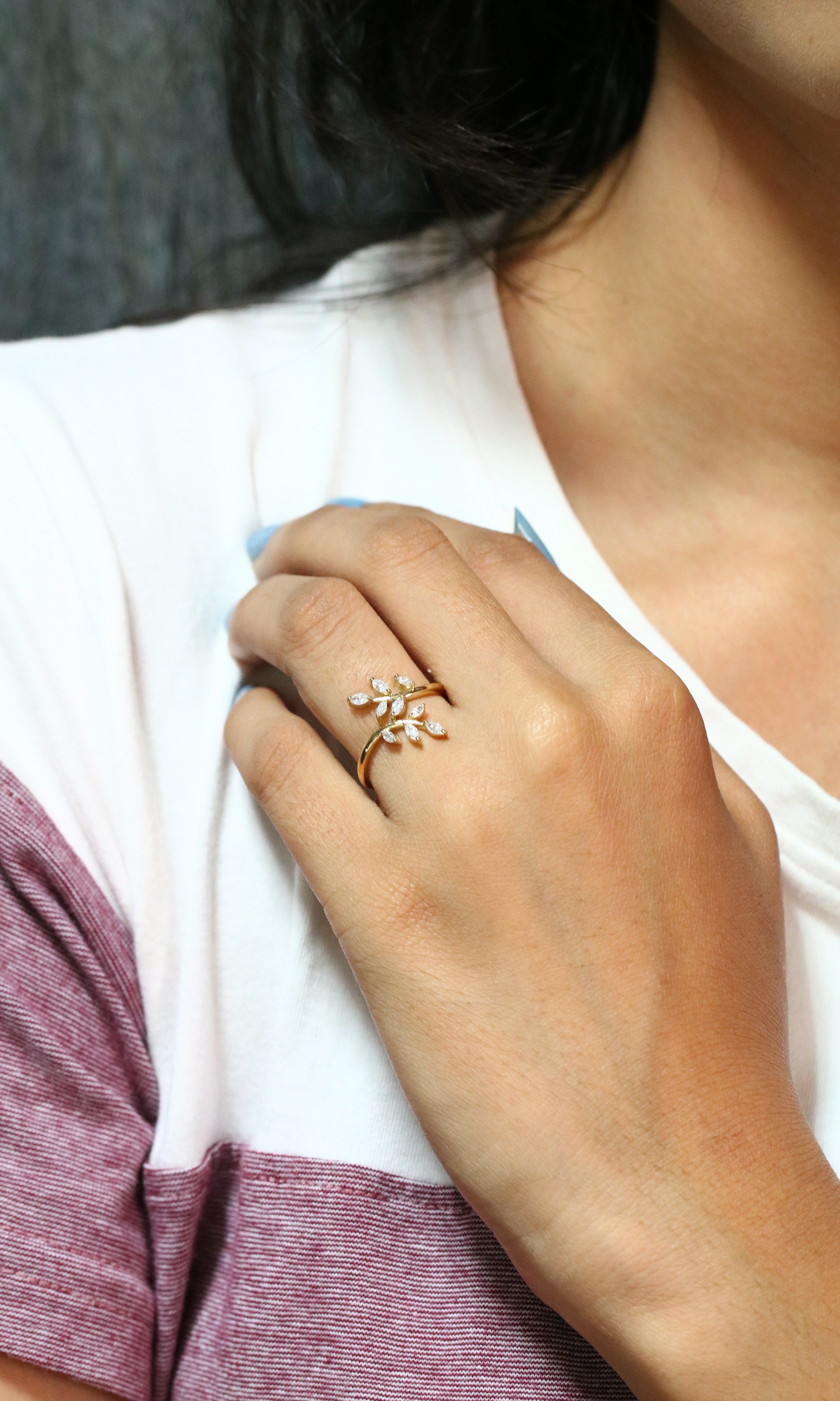 White Marquise Diamond 14K Yellow Gold Engagement Ring