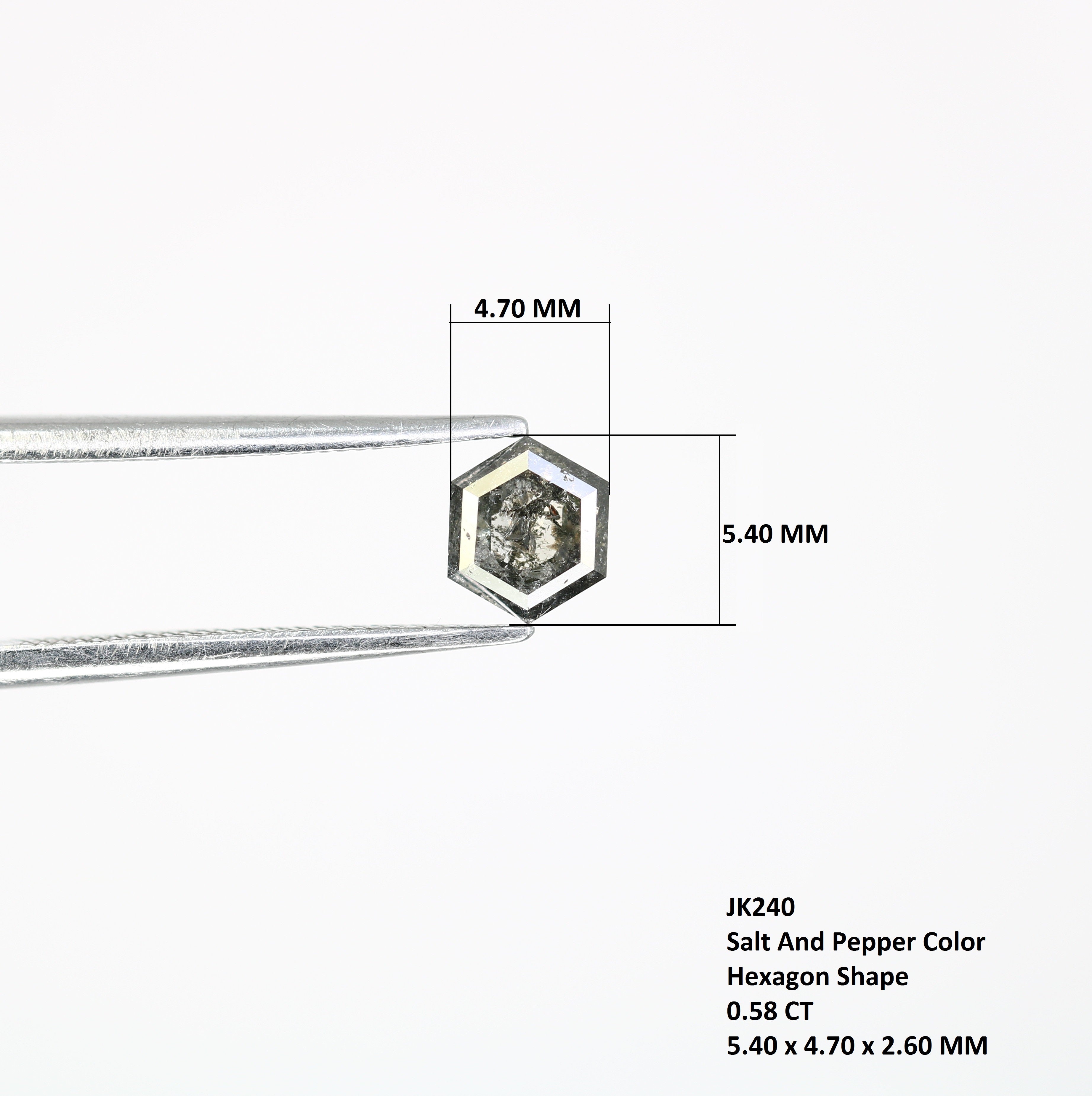 0.58 CT Hexagon Shape 5.40 MM Salt And Pepper Diamond For Proposal Ring