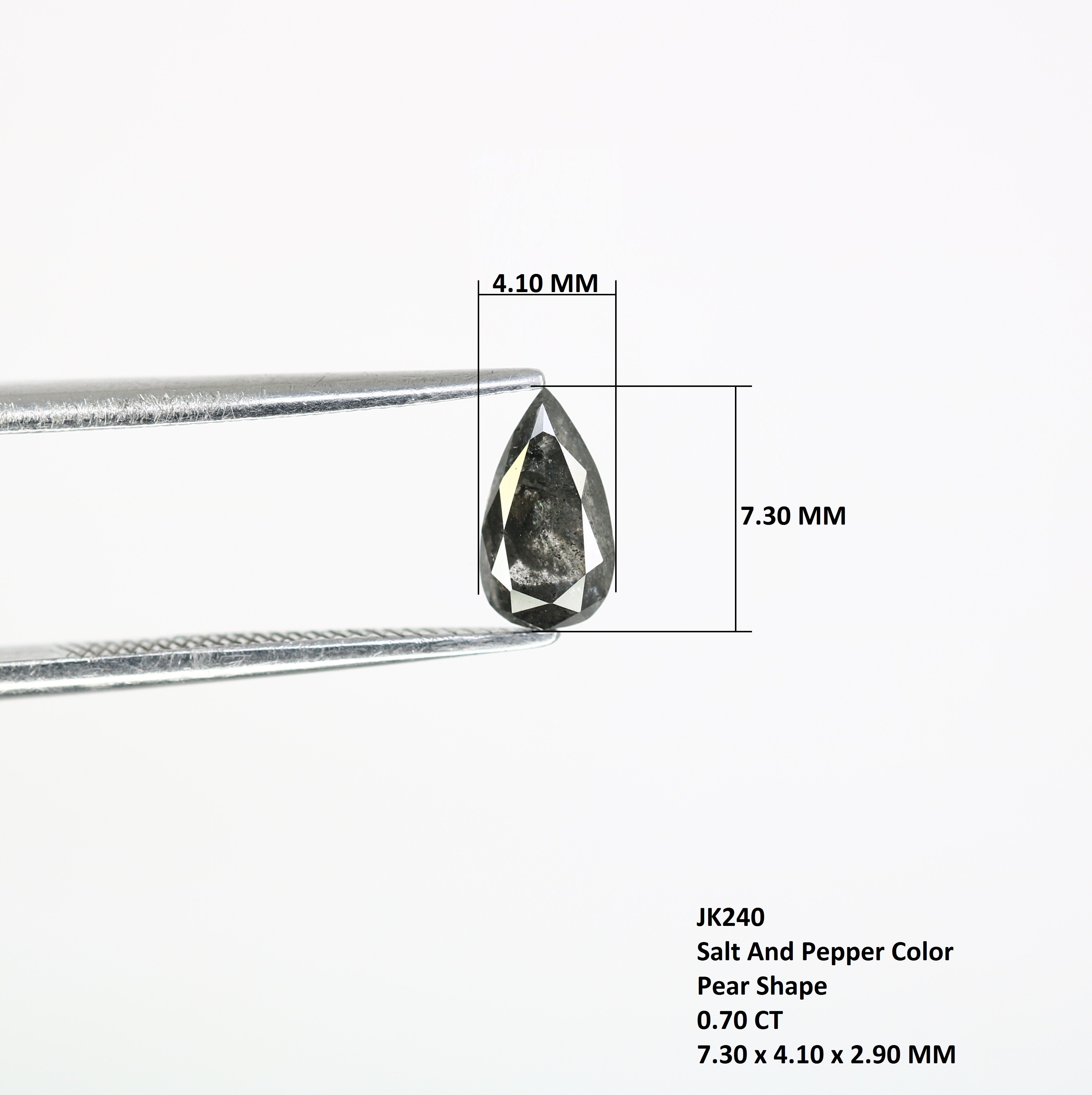 0.70 CT 7.30 MM Pear Shape Salt And Pepper Diamond For Engagement Ring