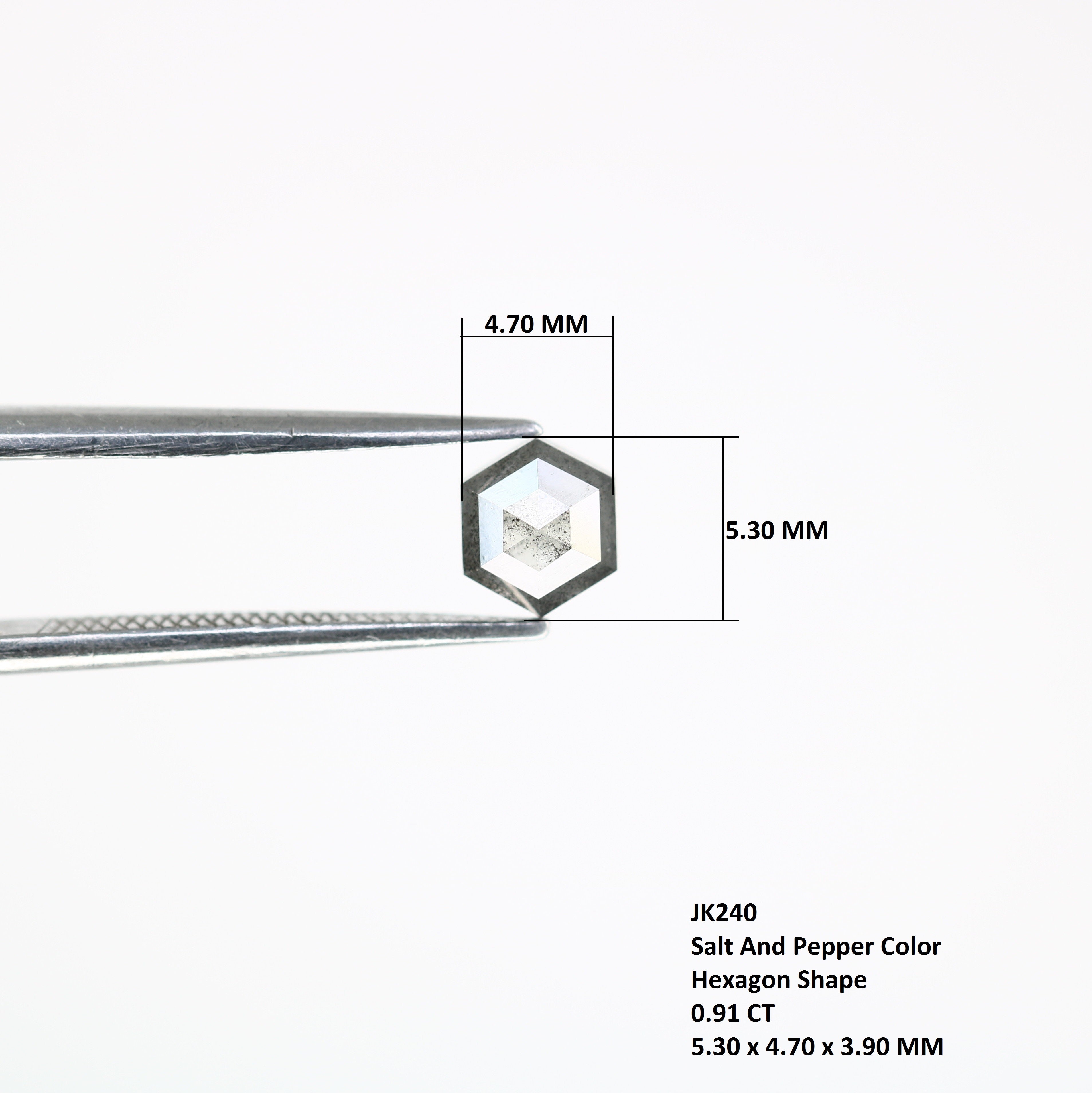 0.91 CT Hexagon Shape 5.30 MM Salt And Pepper Diamond For Engagement Ring