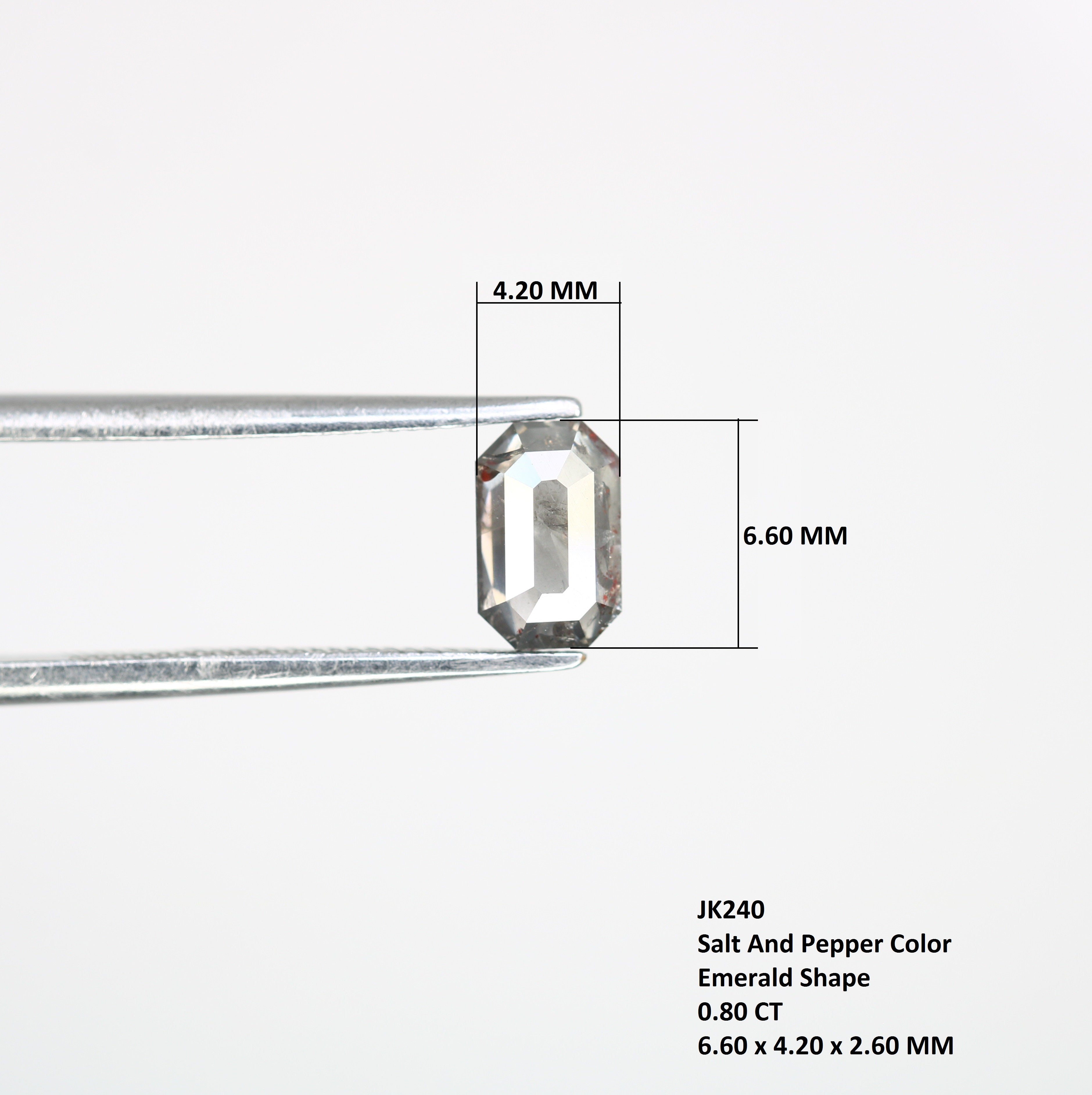 0.80 CT 6.60 MM Emerald Shape Salt And Pepper Diamond For Engagement Ring