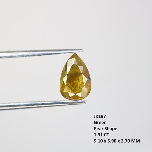 1.31 Carat Natural Green Rustic Pear Shape Diamond For Wedding Ring