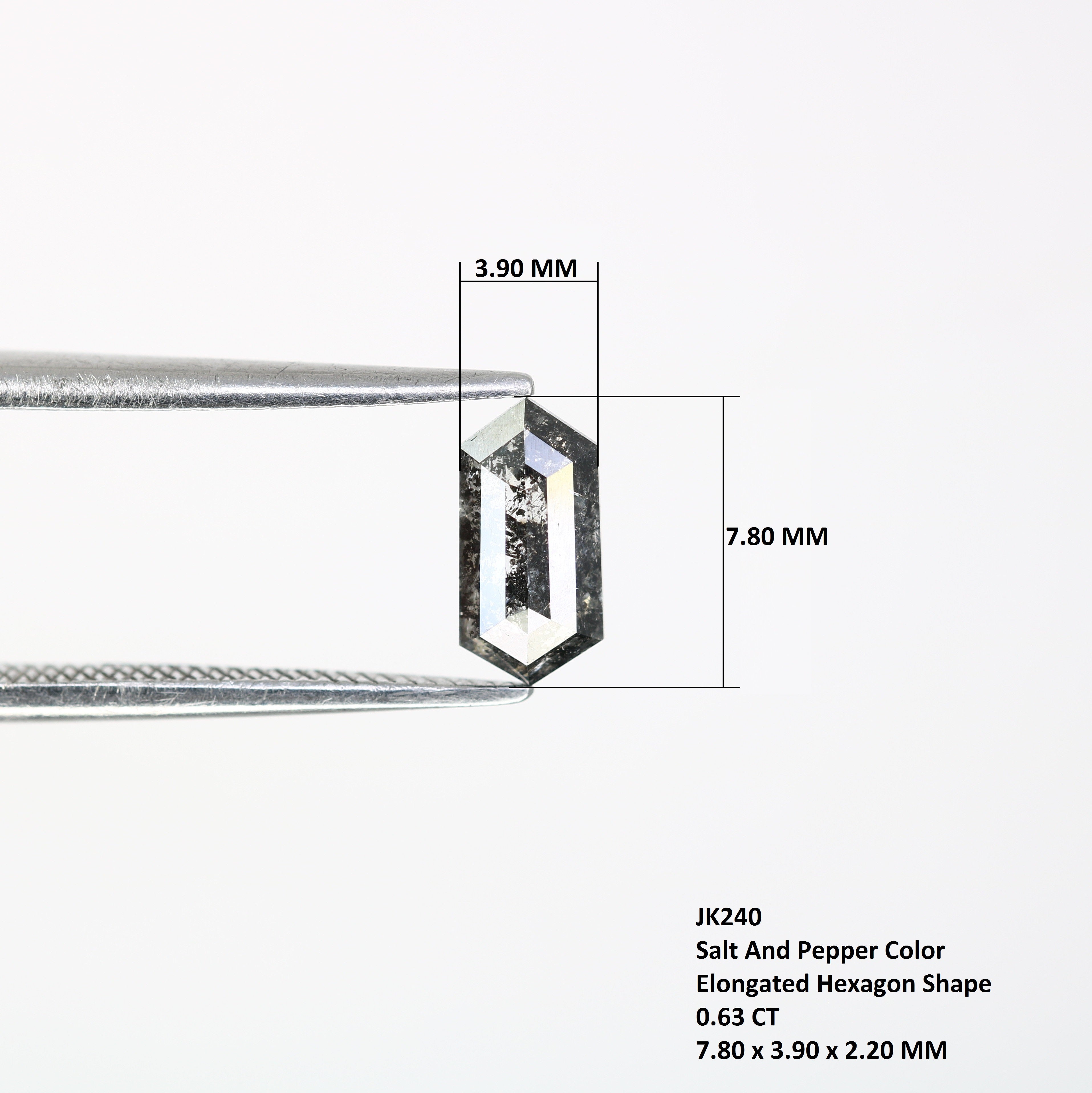 0.63 CT 7.80 MM Elongated Hexagon Shape Salt And Pepper Diamond For Engagement Ring