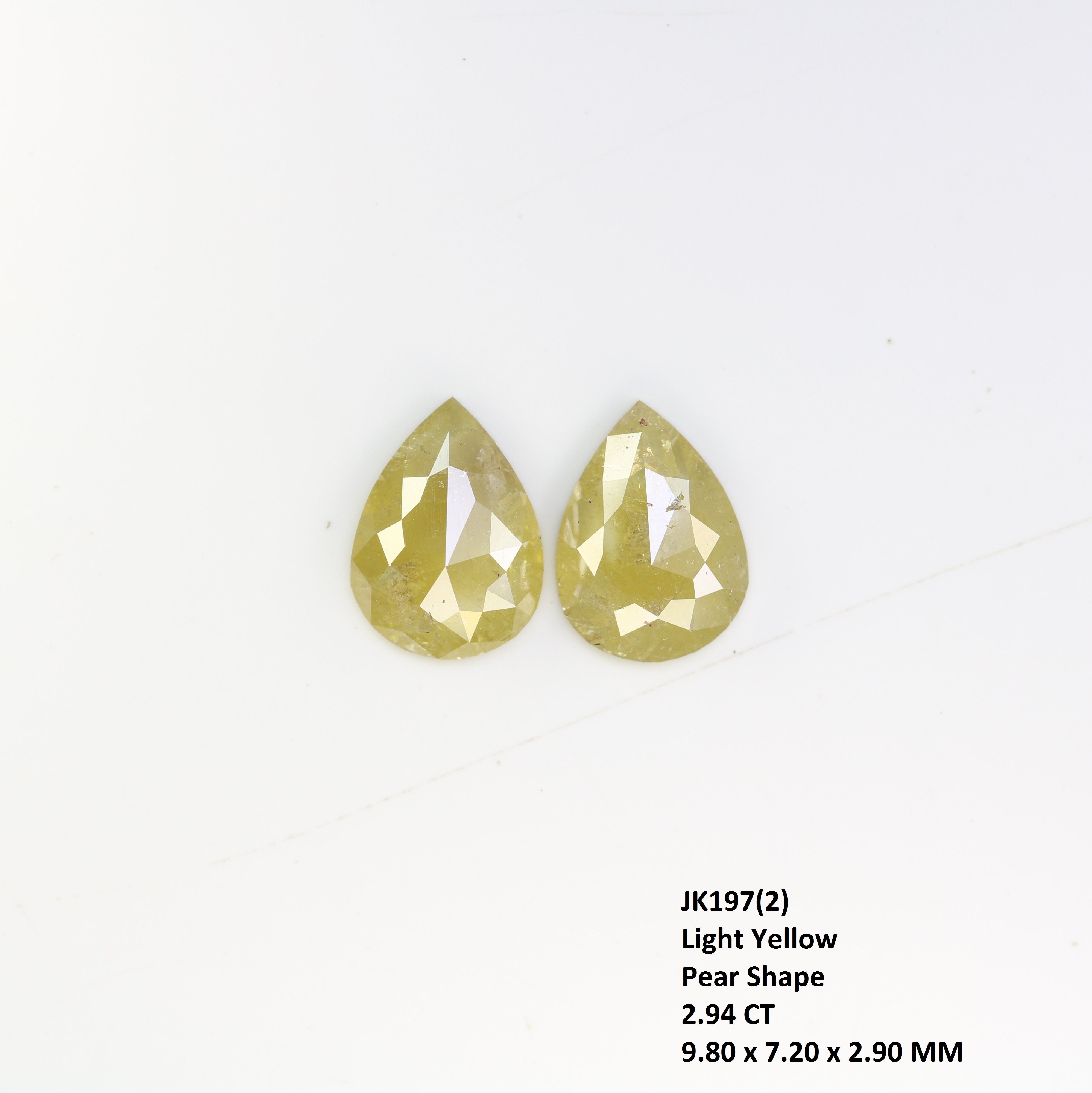 2.94 Carat Natural Yellow Rustic Diamond Pair Fancy Pear Shaped Diamond