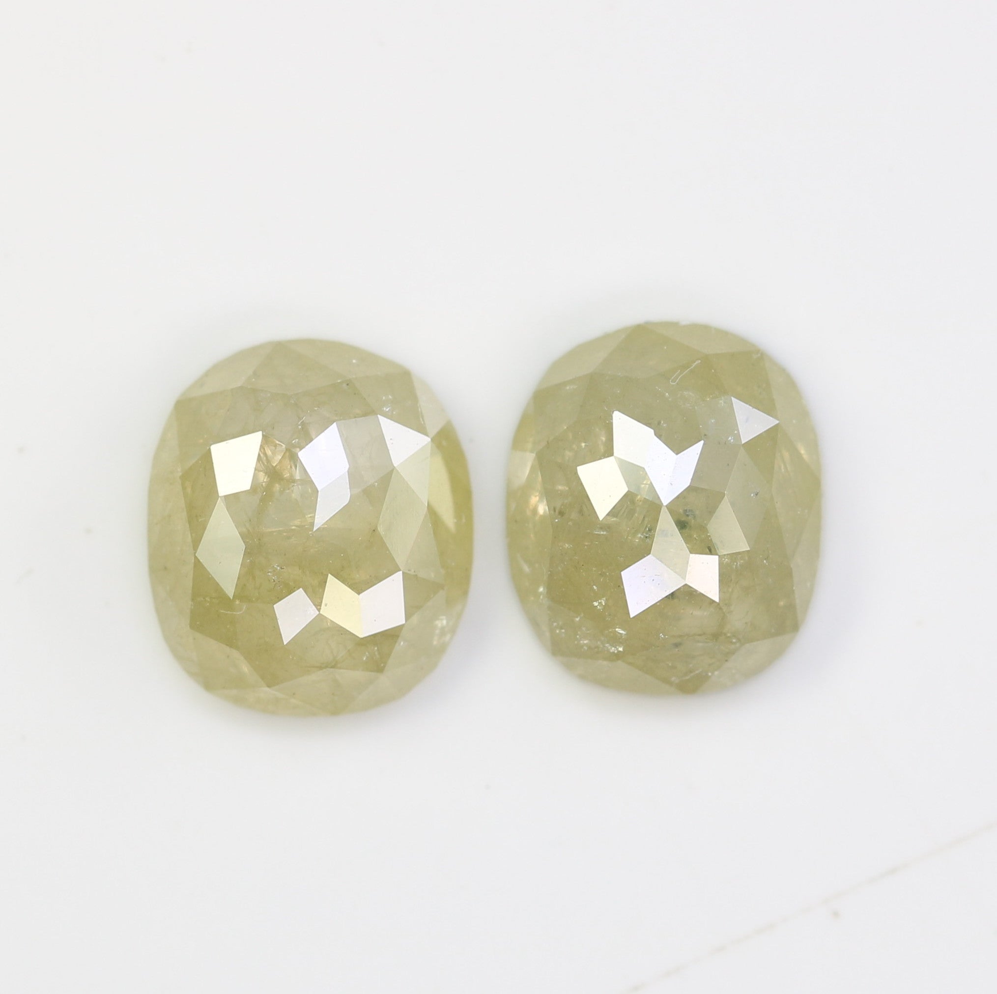 3.19 Carat Natural Green Rustic Light Green Oval Cut Diamond Pair For Diamond Earring