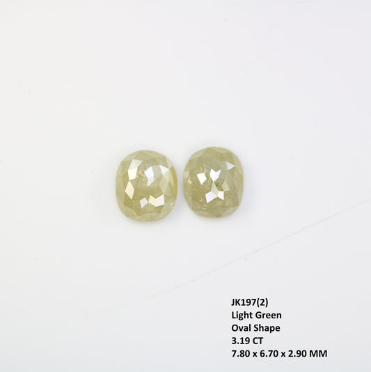 3.19 Carat Natural Green Rustic Light Green Oval Cut Diamond Pair For Diamond Earring