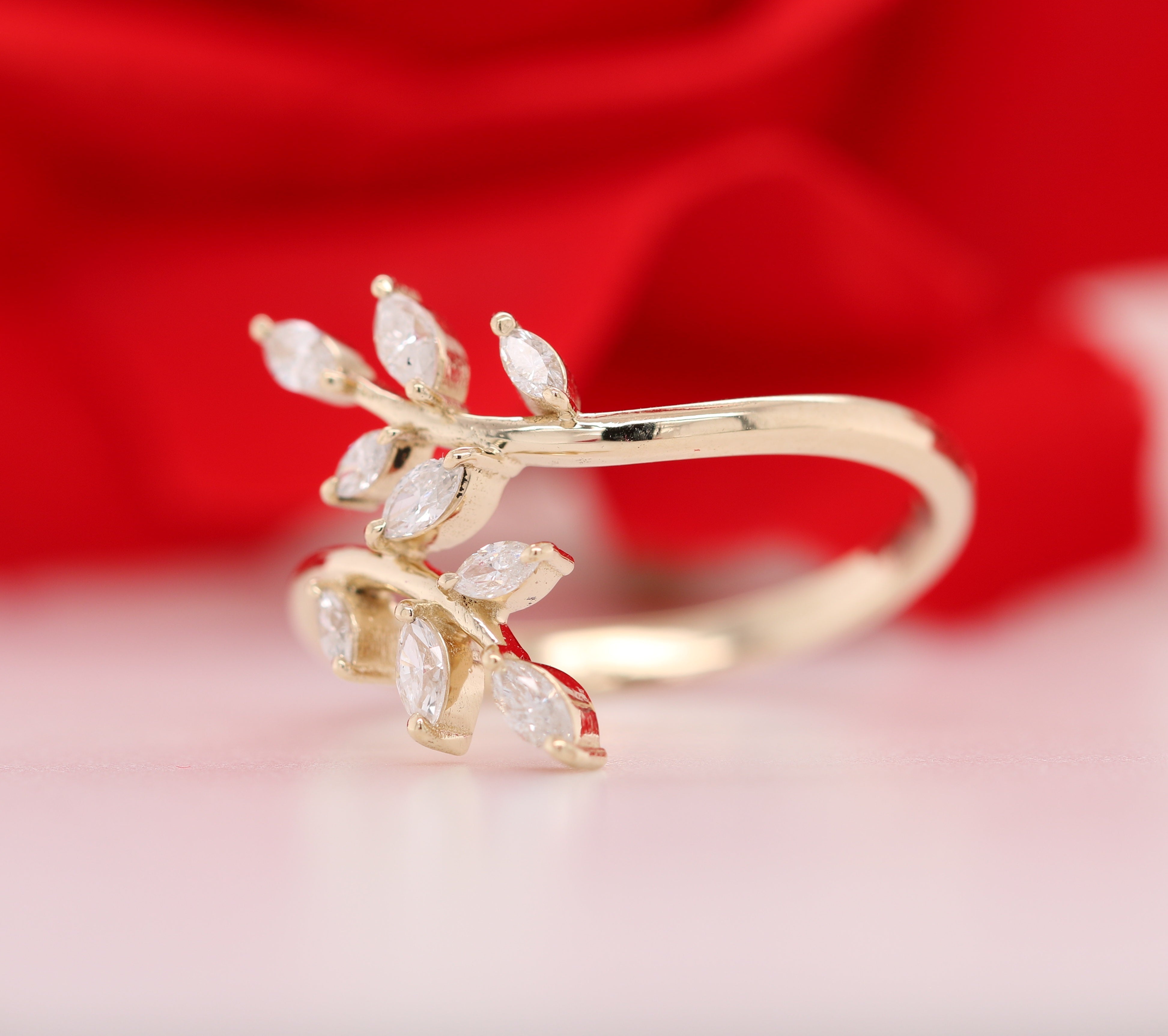 White Marquise Diamond 14K Yellow Gold Engagement Ring