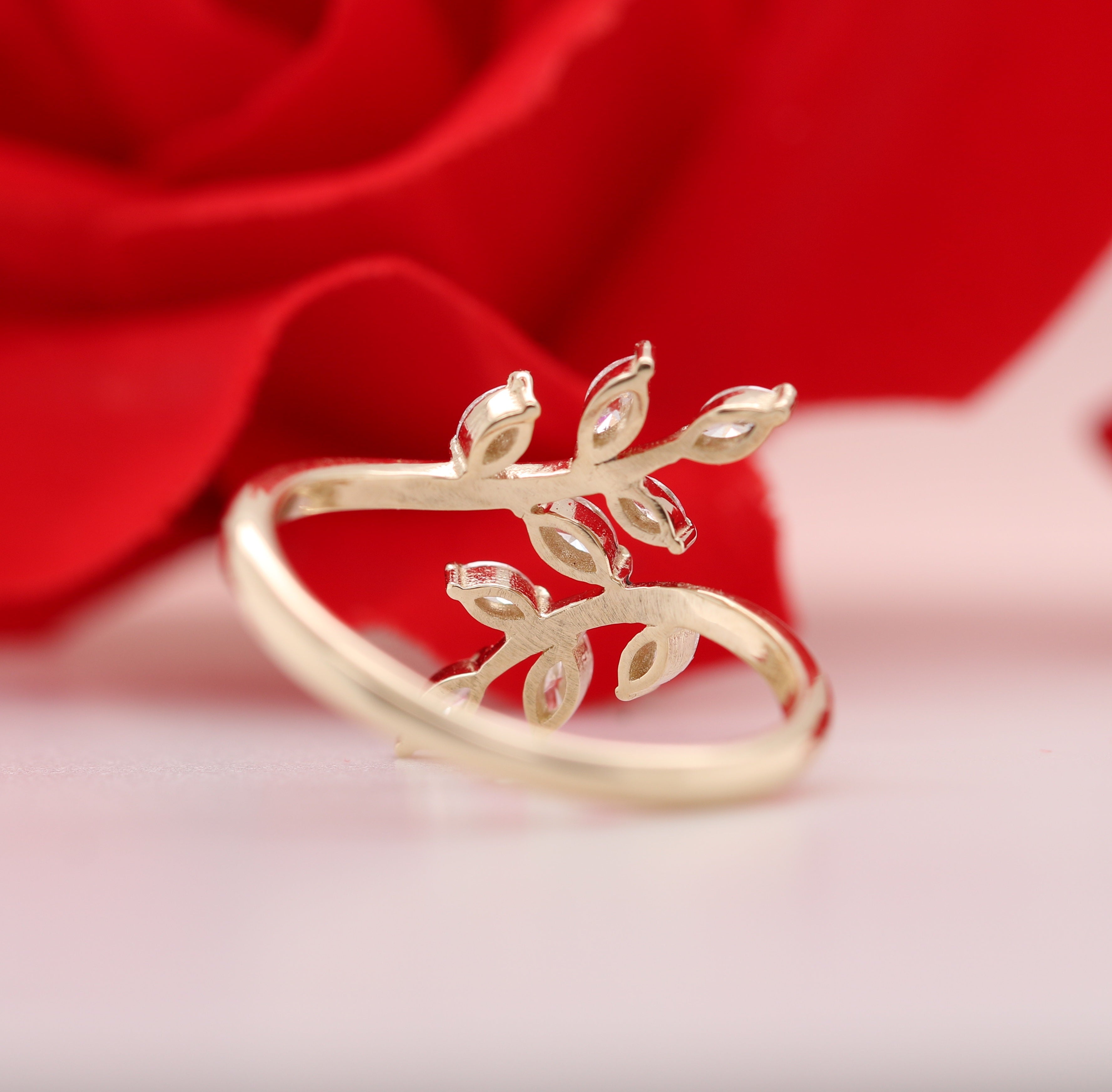 White Marquise Diamond 14K Yellow Gold Engagement Ring