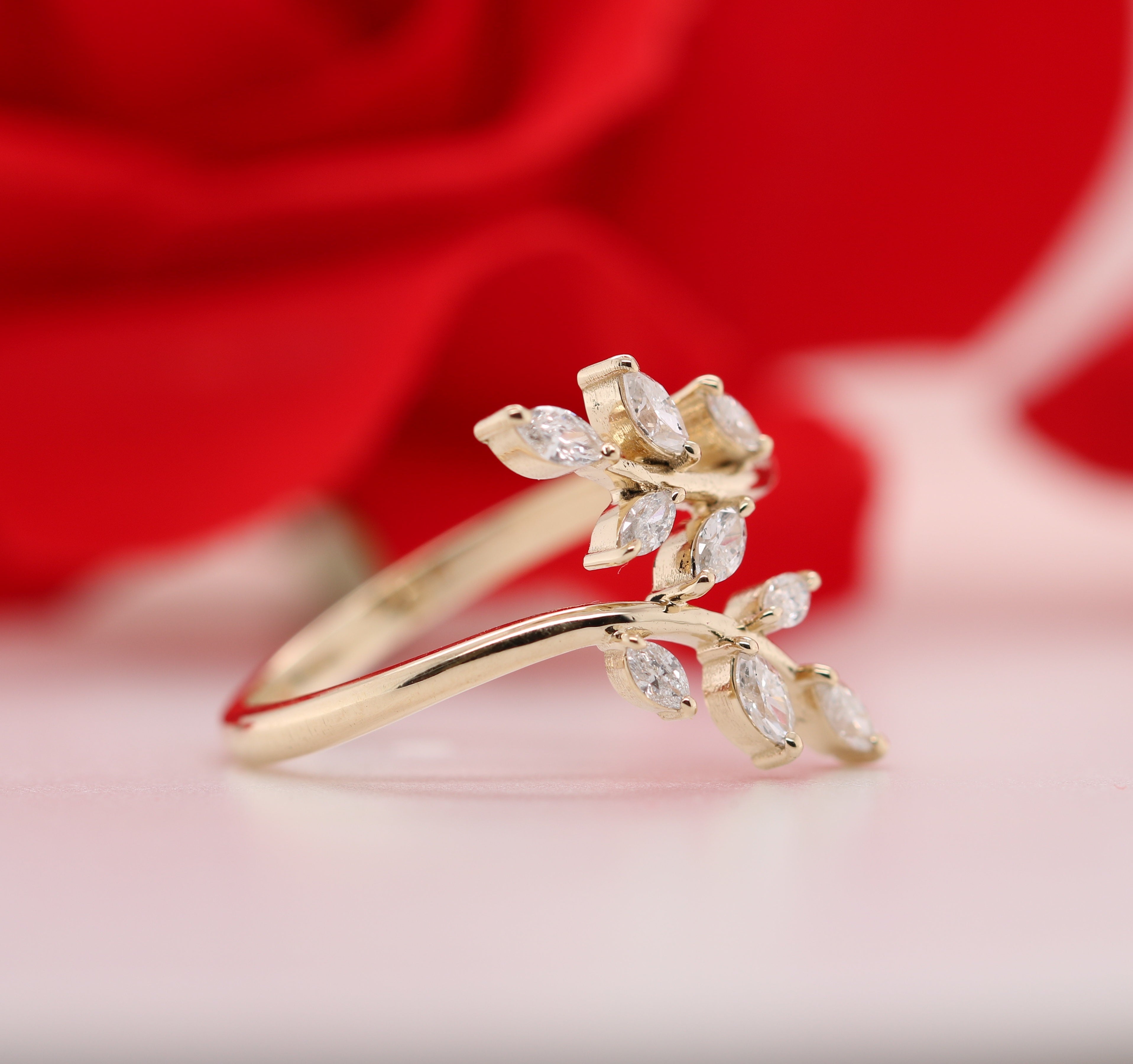 White Marquise Diamond 14K Yellow Gold Engagement Ring