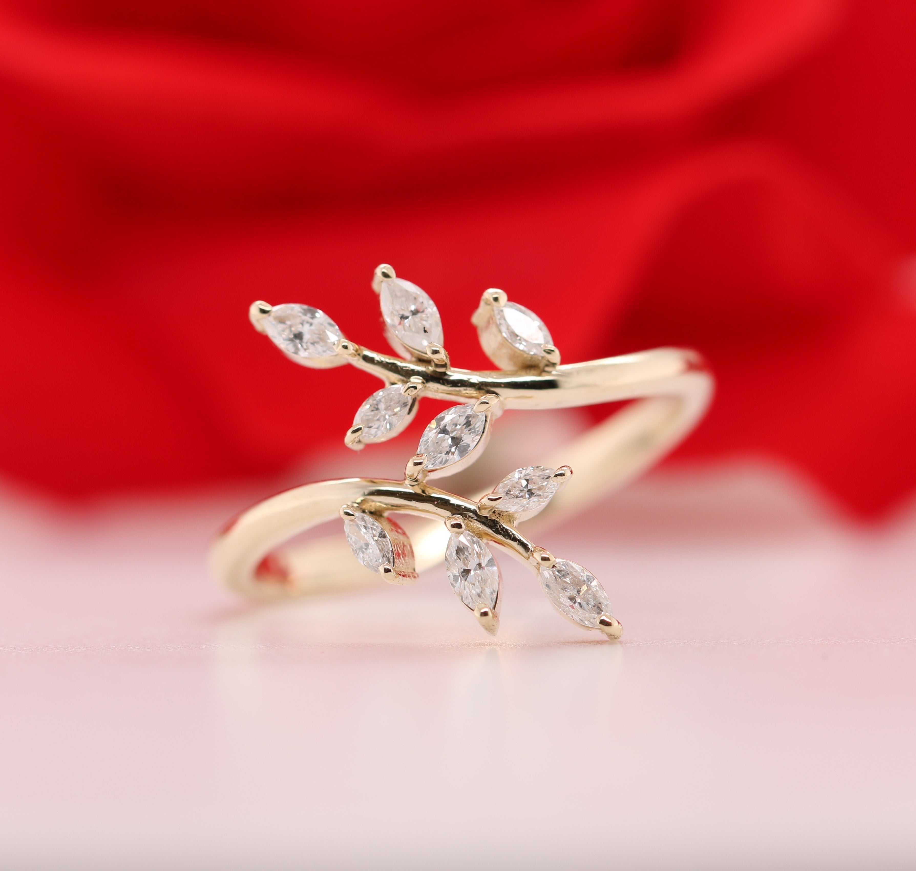 White Marquise Diamond 14K Yellow Gold Engagement Ring