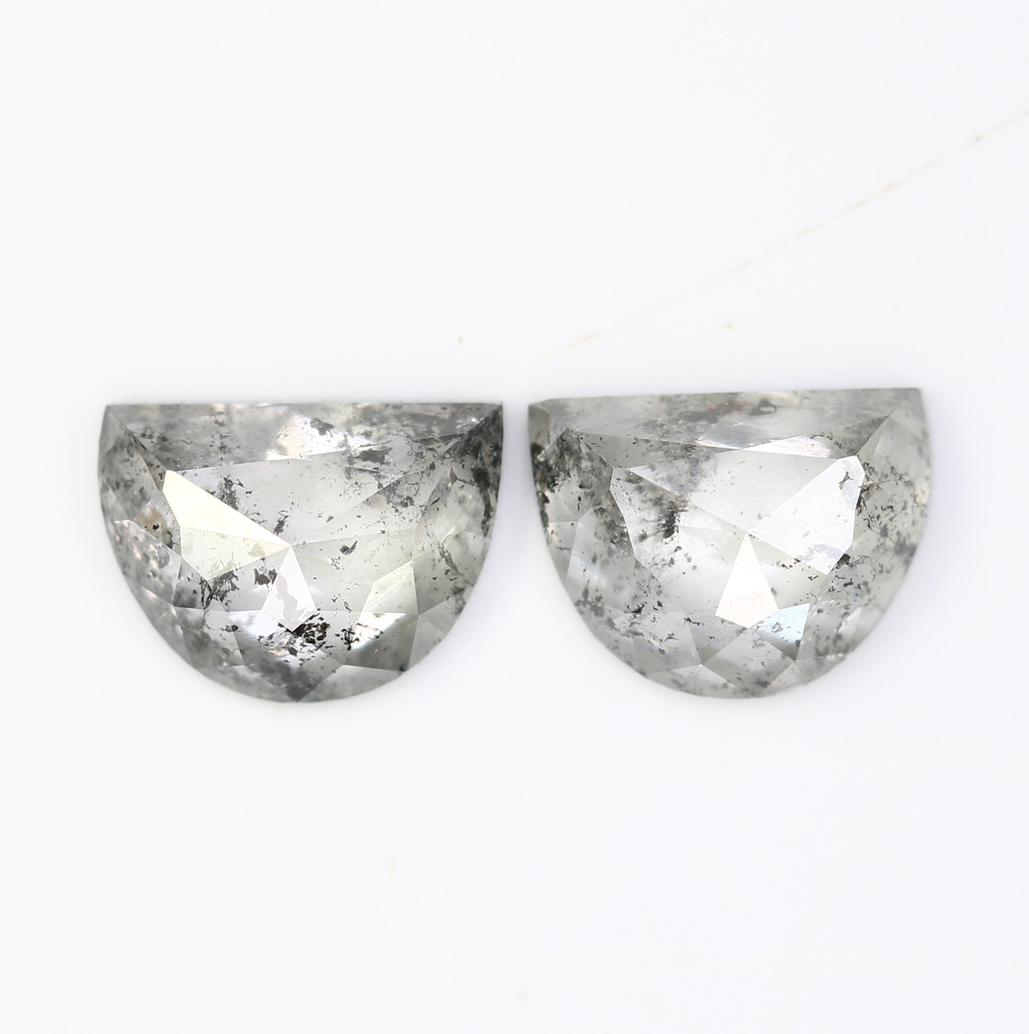 2.38 Carat Natural Loose Salt And Pepper Half Moon Diamond Pair For Diamond Earring