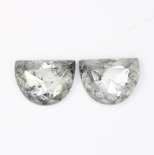 2.38 Carat Natural Loose Salt And Pepper Half Moon Diamond Pair For Diamond Earring