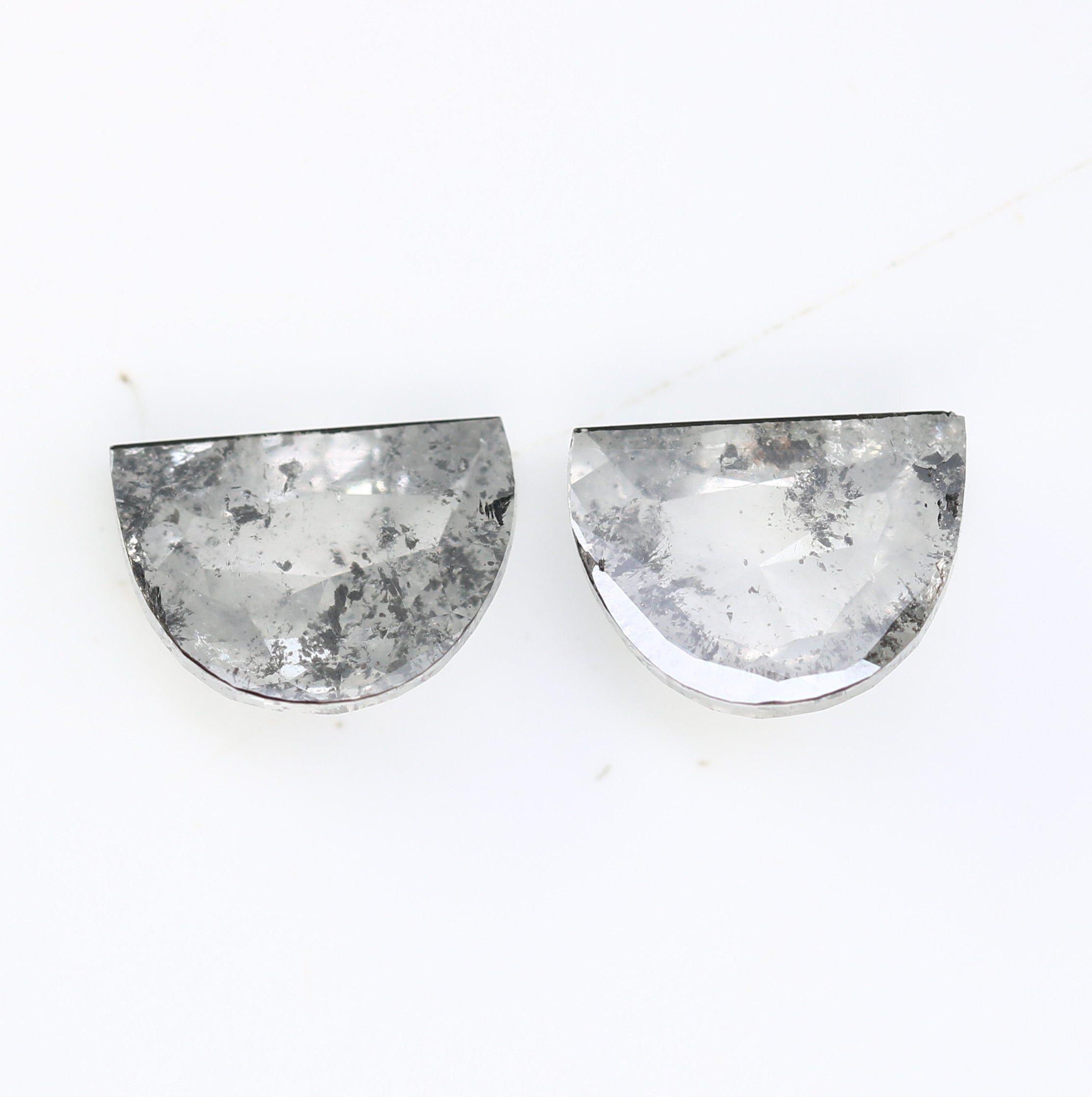 2.38 Carat Natural Loose Salt And Pepper Half Moon Diamond Pair For Diamond Earring