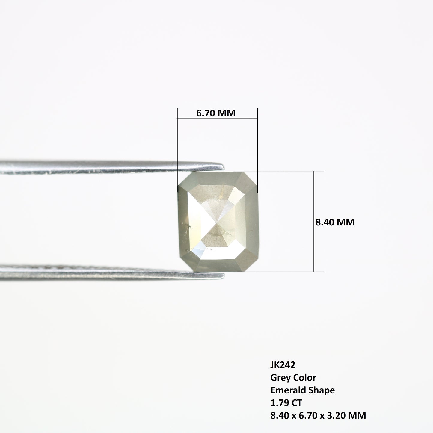 1.79 CT 8.40 MM Grey Emerald Shape Diamond For Engagement Ring