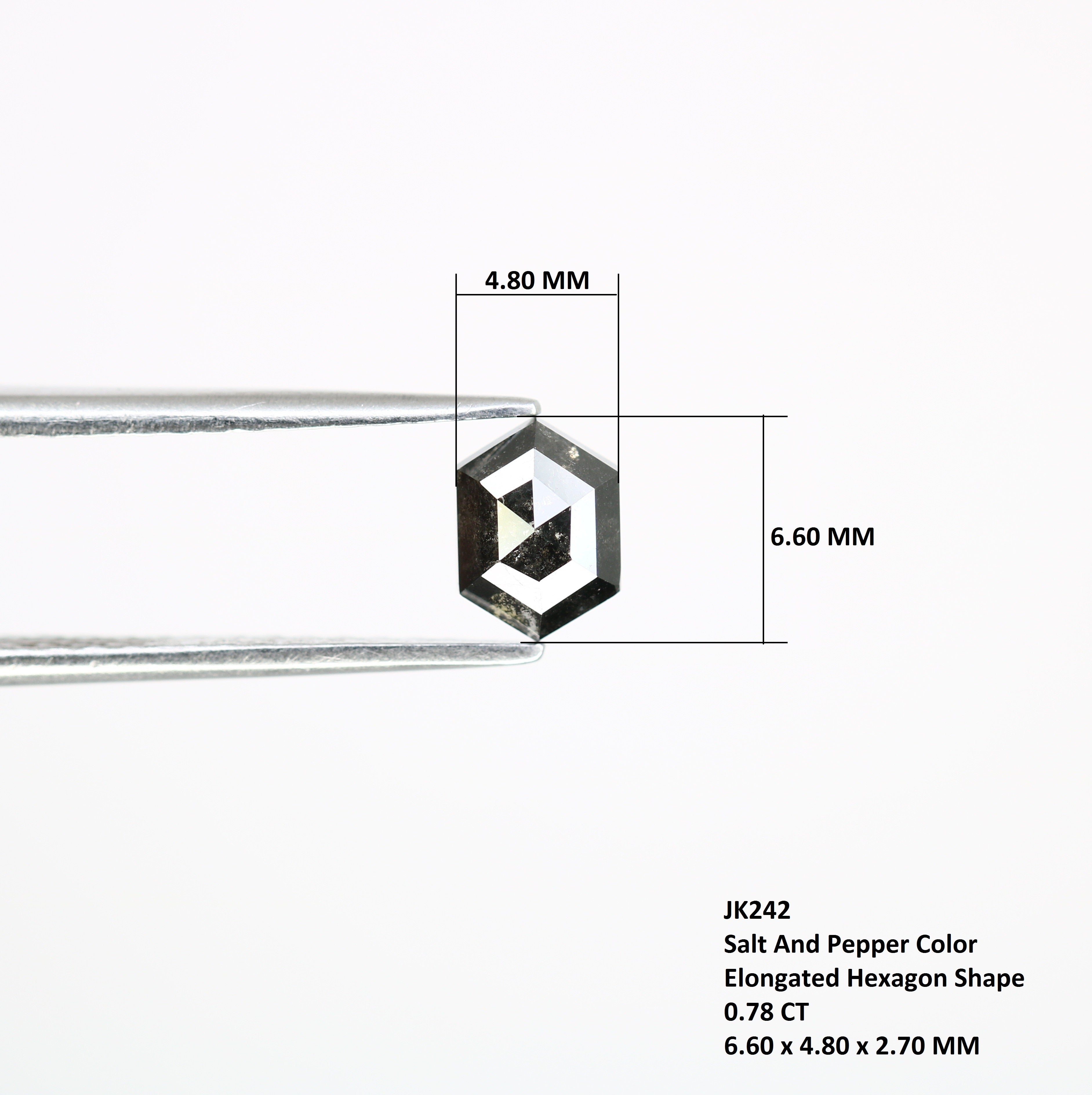 0.78 CT Salt And Pepper 6.60 MM Elongated Hexagon Shape Diamond For Engagement Ring