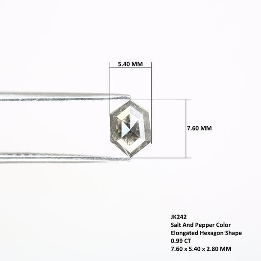 0.99 CT Salt And Pepper 7.60 MM Elongated Hexagon Shape Diamond For Engagement Ring