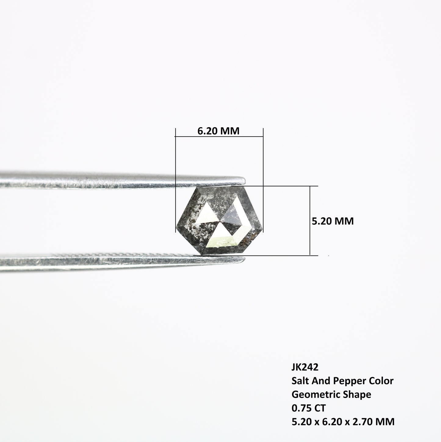 0.75 CT Salt And Pepper 5.20 MM Geometric Shape Diamond For Engagement Ring