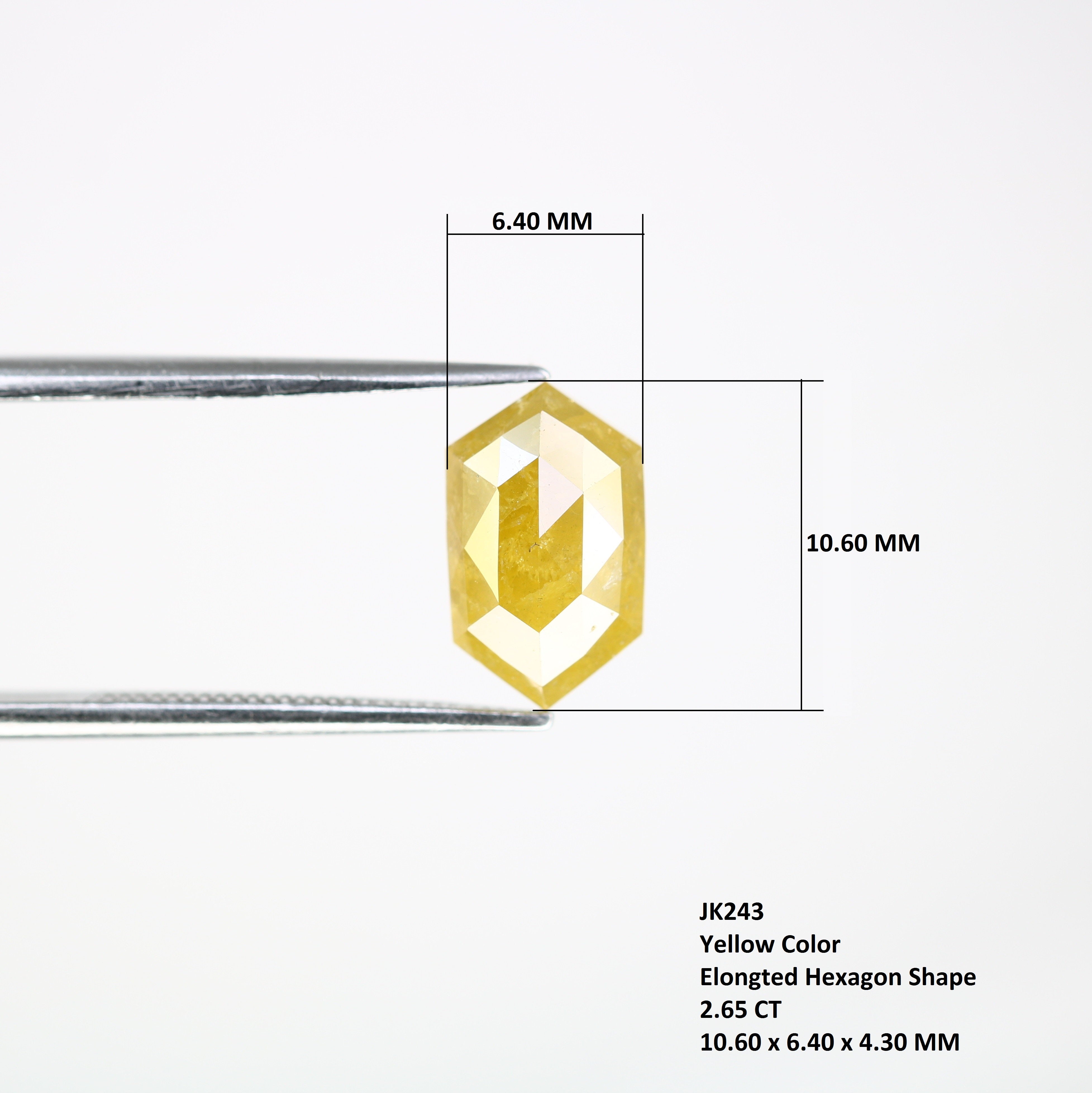 2.65 CT 10.60 MM Elongated Hexagon Shape Yellow Fancy Diamond For Wedding Ring