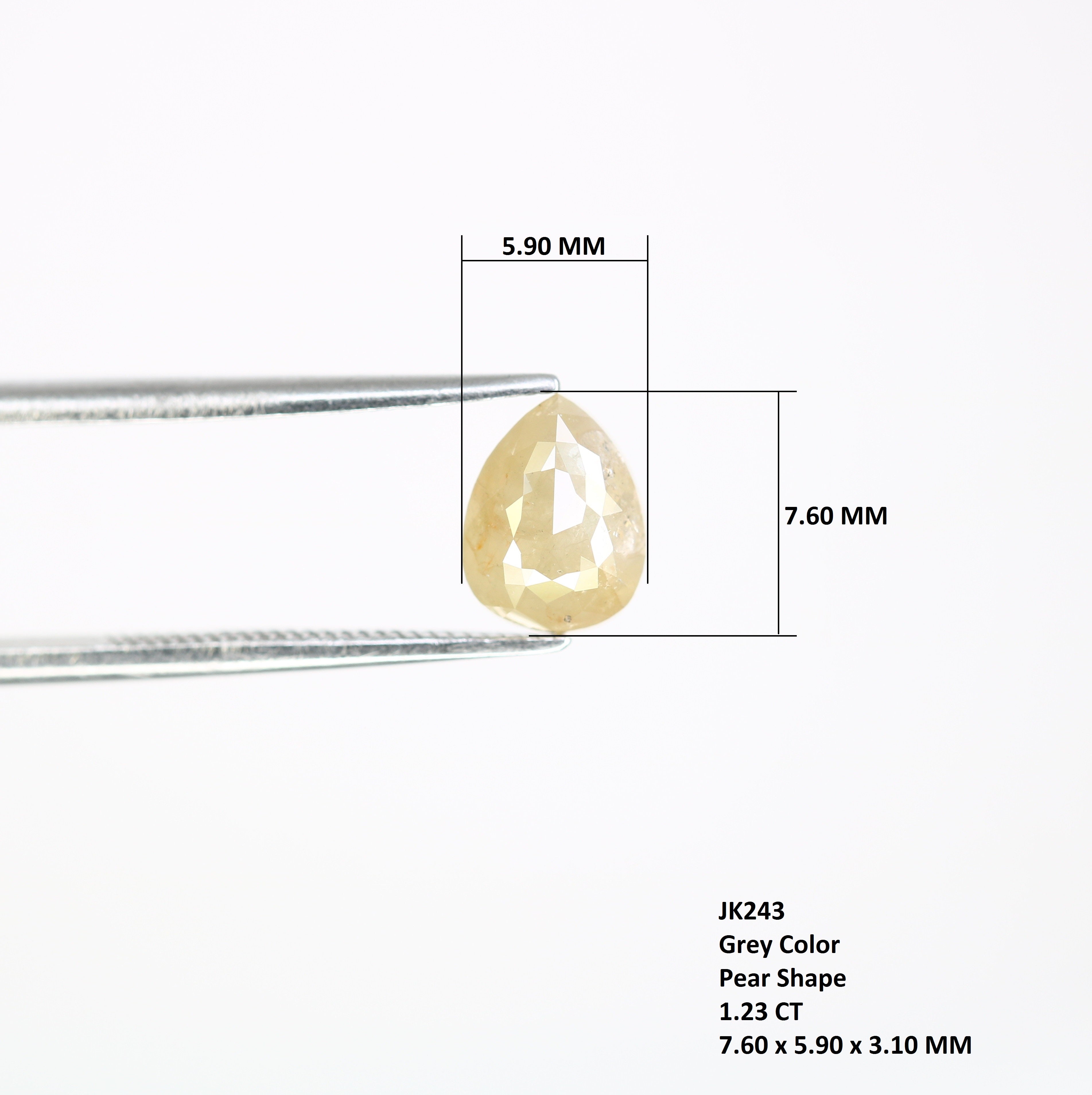 1.23 CT Natural Grey 7.60 MM Pear Shaped Loose Diamond For Fancy Ring