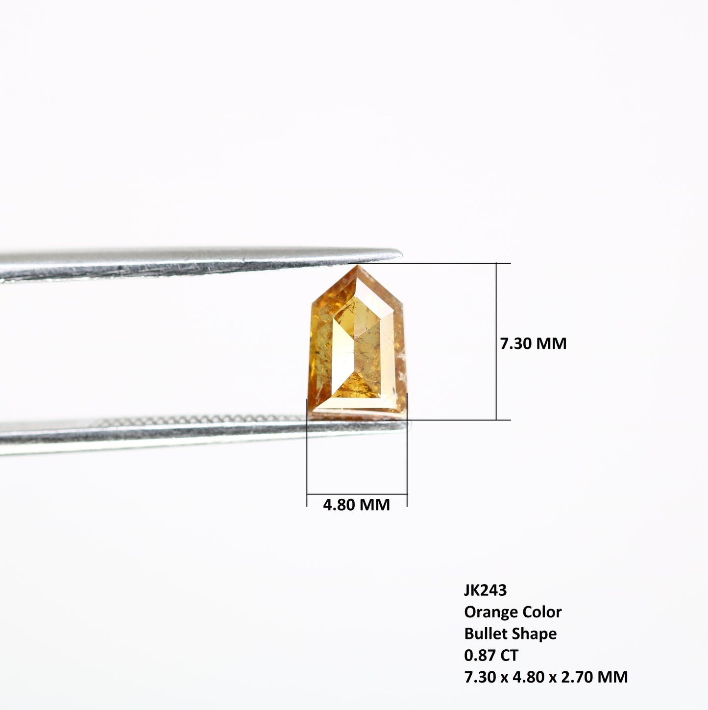 0.87 CT Bullet Shape Natural Orange 7.30 MM Loose Fancy Diamond For Designer Ring